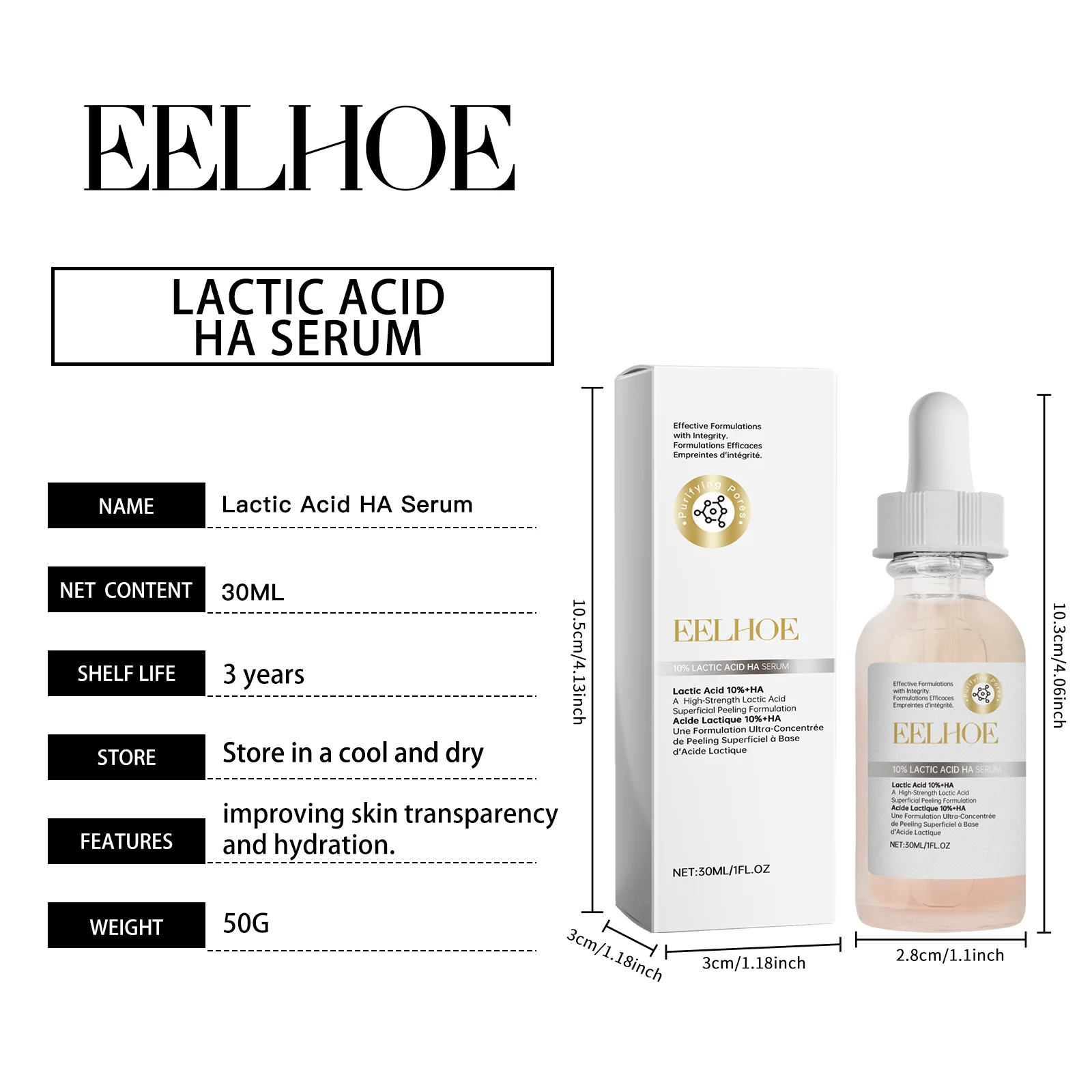10% Lactic Acid Hyaluronic Acid Serum 30ml Face Hydrating Brightening Essence 1 10 percent lactic acid hyaluronic acid serum 30ml cih jcvgpnad desc 1
