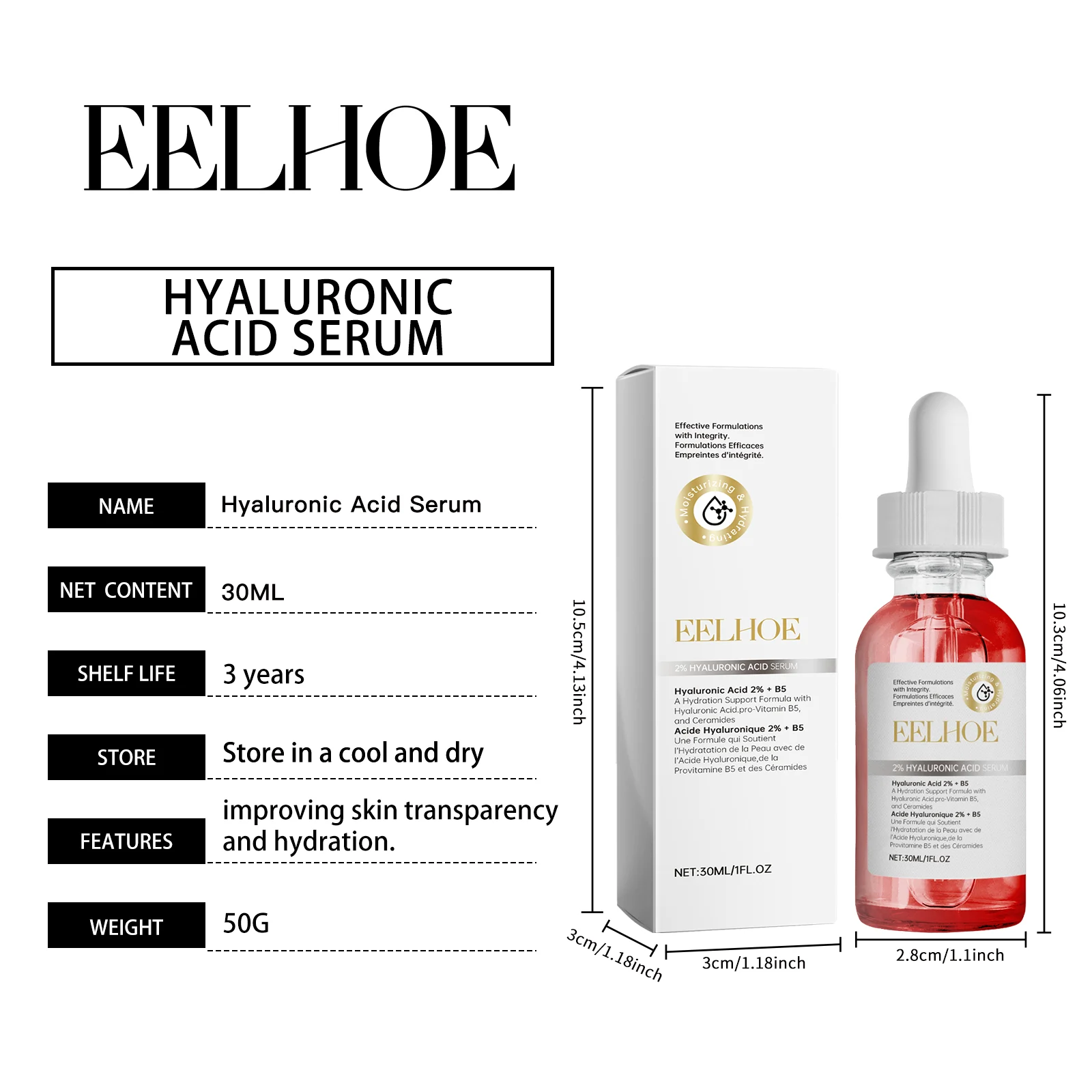 2% Hyaluronic Acid Serum Hydrating Face Serum with Vitamin B5 and Ceramides 30ml 1 2 percent hyaluronic acid serum hydrating face serum 30ml cih 5x83ducr desc 1