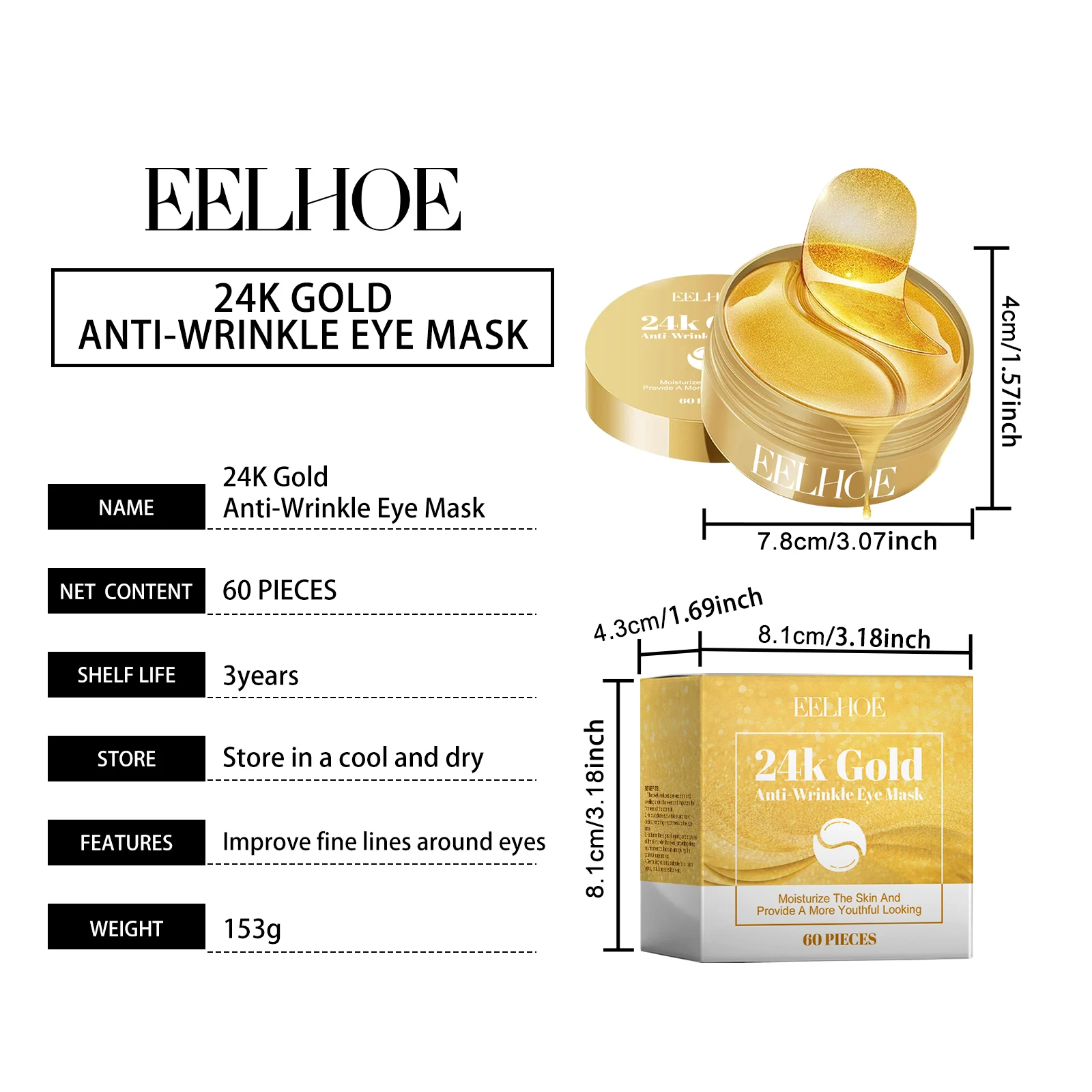 24k Gold Eye Masks Anti-Wrinkle Hydrating 60Pieces 1 24k gold anti wrinkle eye masks 60 pieces cih jn9r92nf desc 1