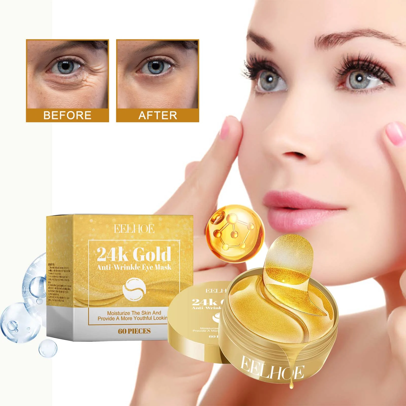 24k Gold Eye Masks Anti-Wrinkle Hydrating 60Pieces 2 24k gold anti wrinkle eye masks 60 pieces cih jn9r92nf desc 2