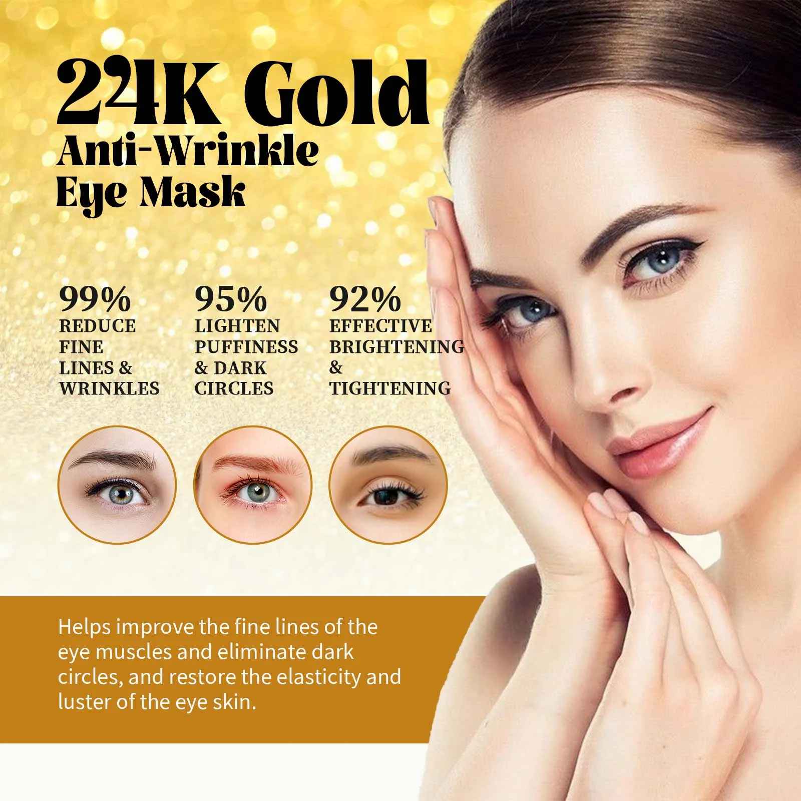24k Gold Eye Masks Anti-Wrinkle Hydrating 60Pieces 6 24k gold anti wrinkle eye masks 60 pieces cih jn9r92nf desc 6