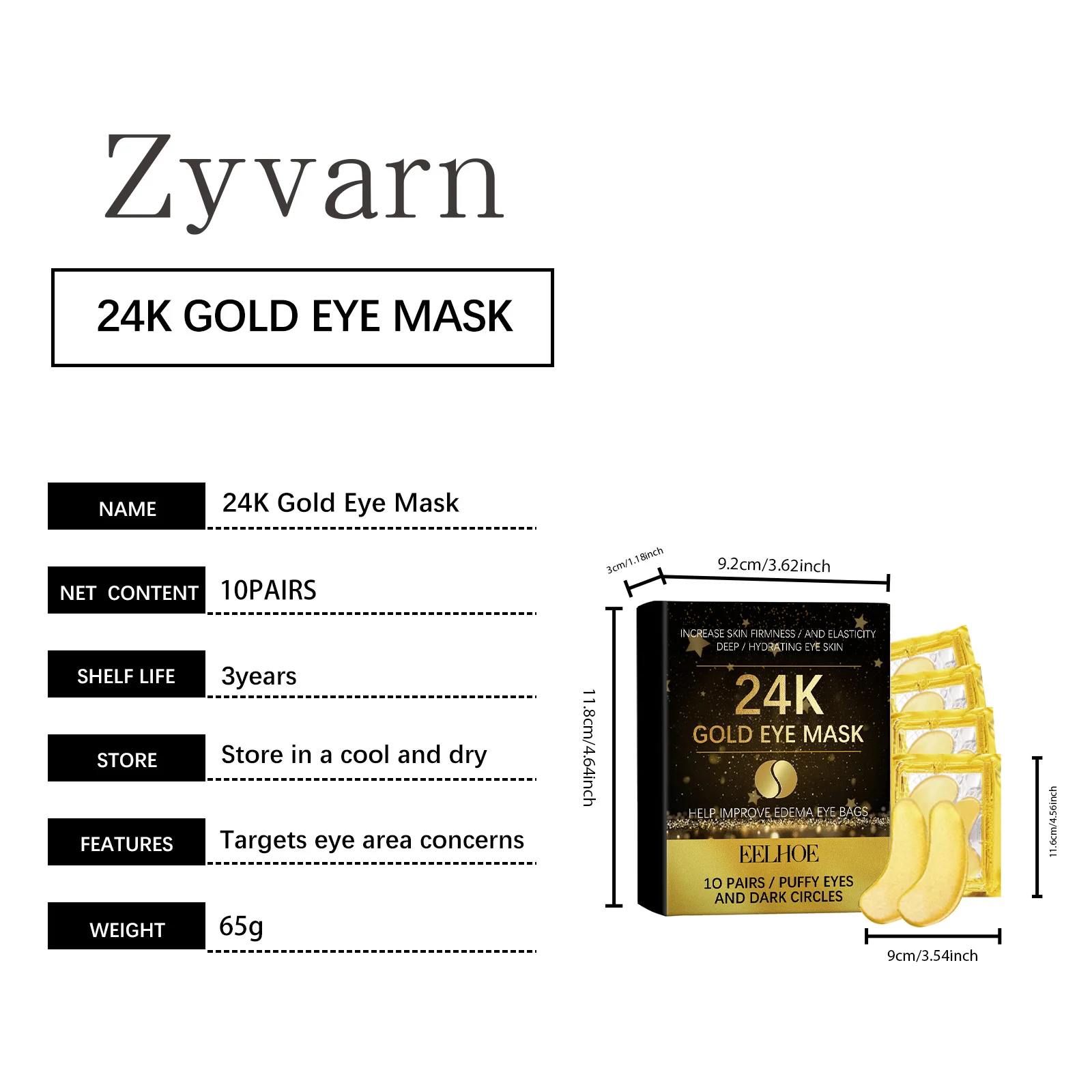 24K Gold Eye Mask 10 Pairs for Puffy Eyes, Dark Circles, Anti-Wrinkle & Firming 2 24k gold eye mask 10 pairs der 9y8r6khv desc 2