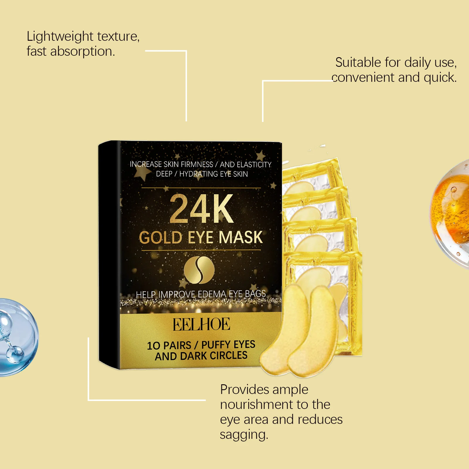 24K Gold Eye Mask 10 Pairs for Puffy Eyes, Dark Circles, Anti-Wrinkle & Firming 7 24k gold eye mask 10 pairs der 9y8r6khv desc 7