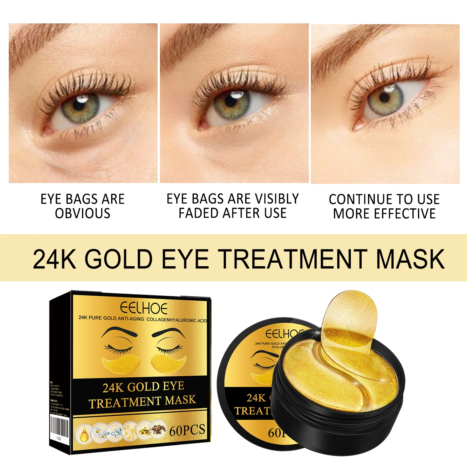 24K Gold Eye Treatment Mask Anti-Aging Collagen Hyaluronic Acid 60pcs 5 24k gold eye treatment mask anti aging collagen hyaluronic acid 60pcs cih dbu6ve2b desc 5