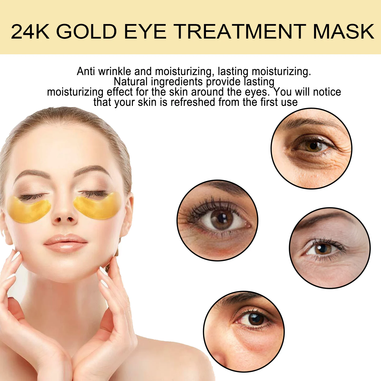 24K Gold Eye Treatment Mask Anti-Aging Collagen Hyaluronic Acid 60pcs 7 24k gold eye treatment mask anti aging collagen hyaluronic acid 60pcs cih dbu6ve2b desc 7