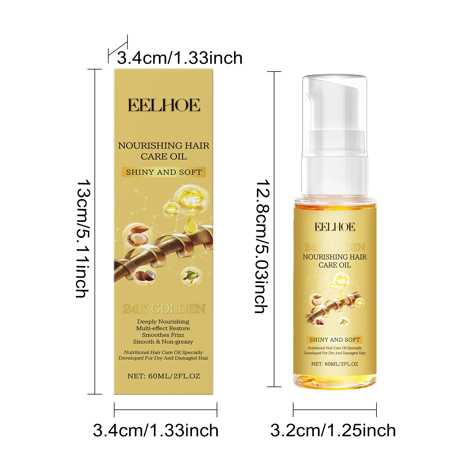 24K Gold Hair Oil 60ml for Deep Nourishing, Frizz Control & Shine 1 24k gold hair oil 60ml cih pkrpztsz desc 1
