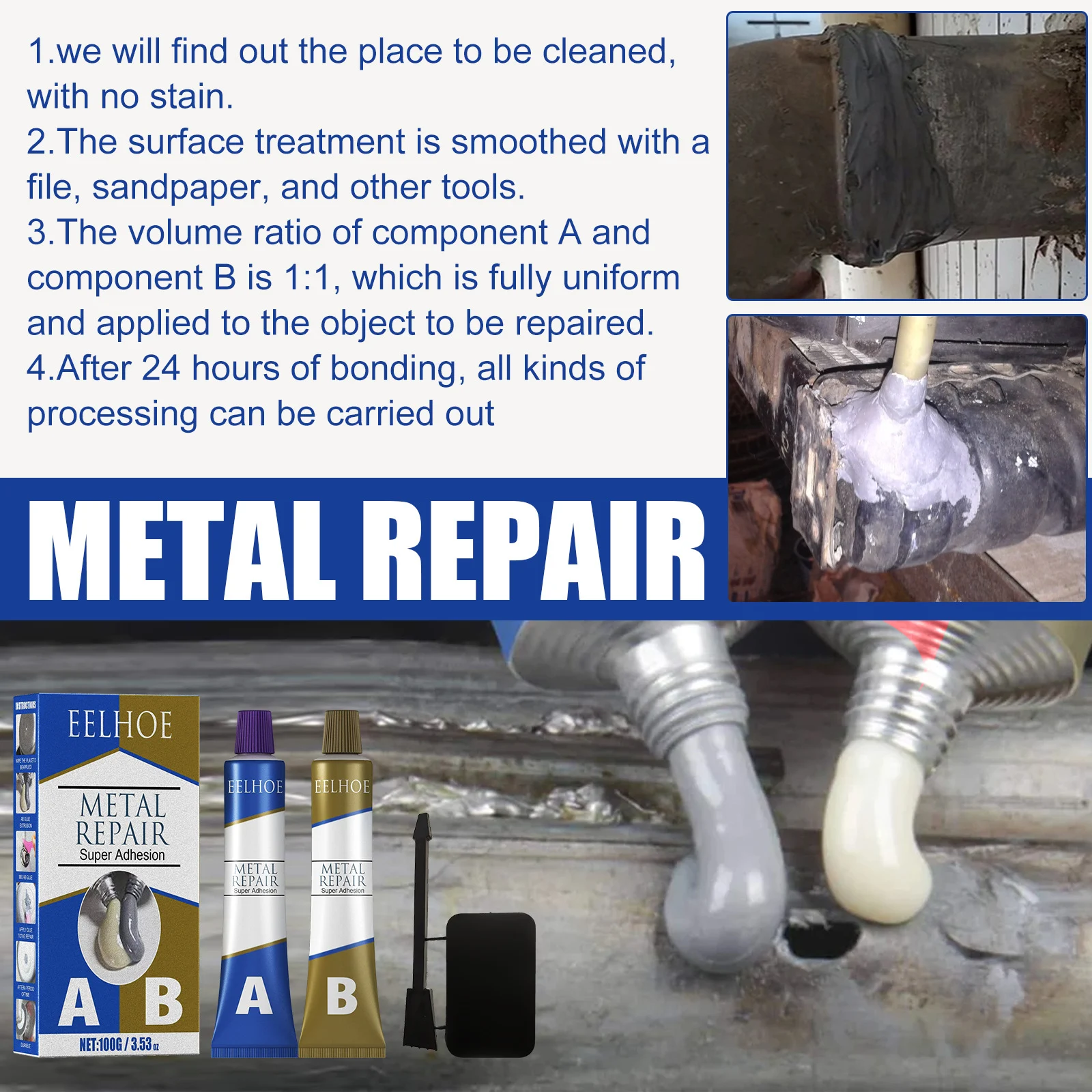 AB Metal Repair Epoxy Adhesive 20g High-Temperature Resistant Welding Glue for Casting Crack Leak Fix 4 ab metal repair epoxy adhesive high temperature welding glue 20g cih 5a398w6u desc 4