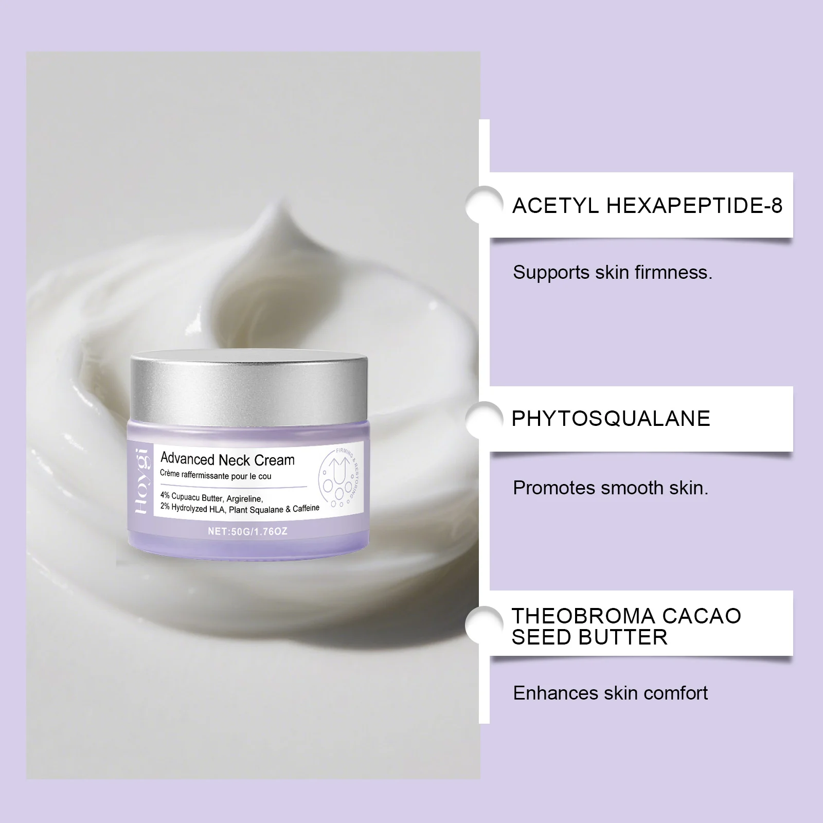 Hoygi Advanced Neck Cream with 4% Cupuacu Butter & Argireline for Firming, Smoothing Fine Lines 7 advanced neck firming cream cih 237skhsq desc 7