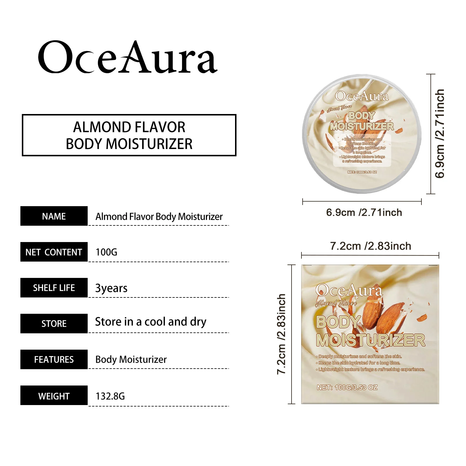 Almond Cream Body Moisturizer 100g Deeply Hydrating Non-Greasy Lightweight Lotion 1 almond cream body moisturizer 100g cih b594atbu desc 1