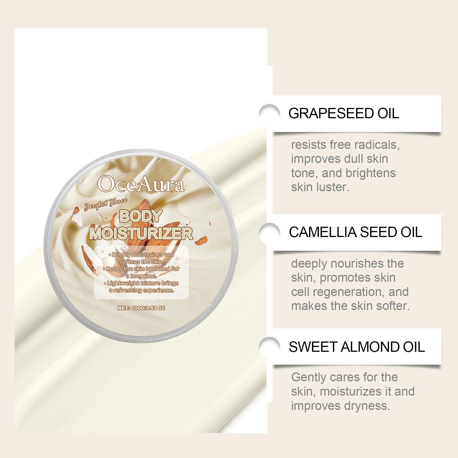 Almond Cream Body Moisturizer 100g Deeply Hydrating Non-Greasy Lightweight Lotion 5 almond cream body moisturizer 100g cih b594atbu desc 5