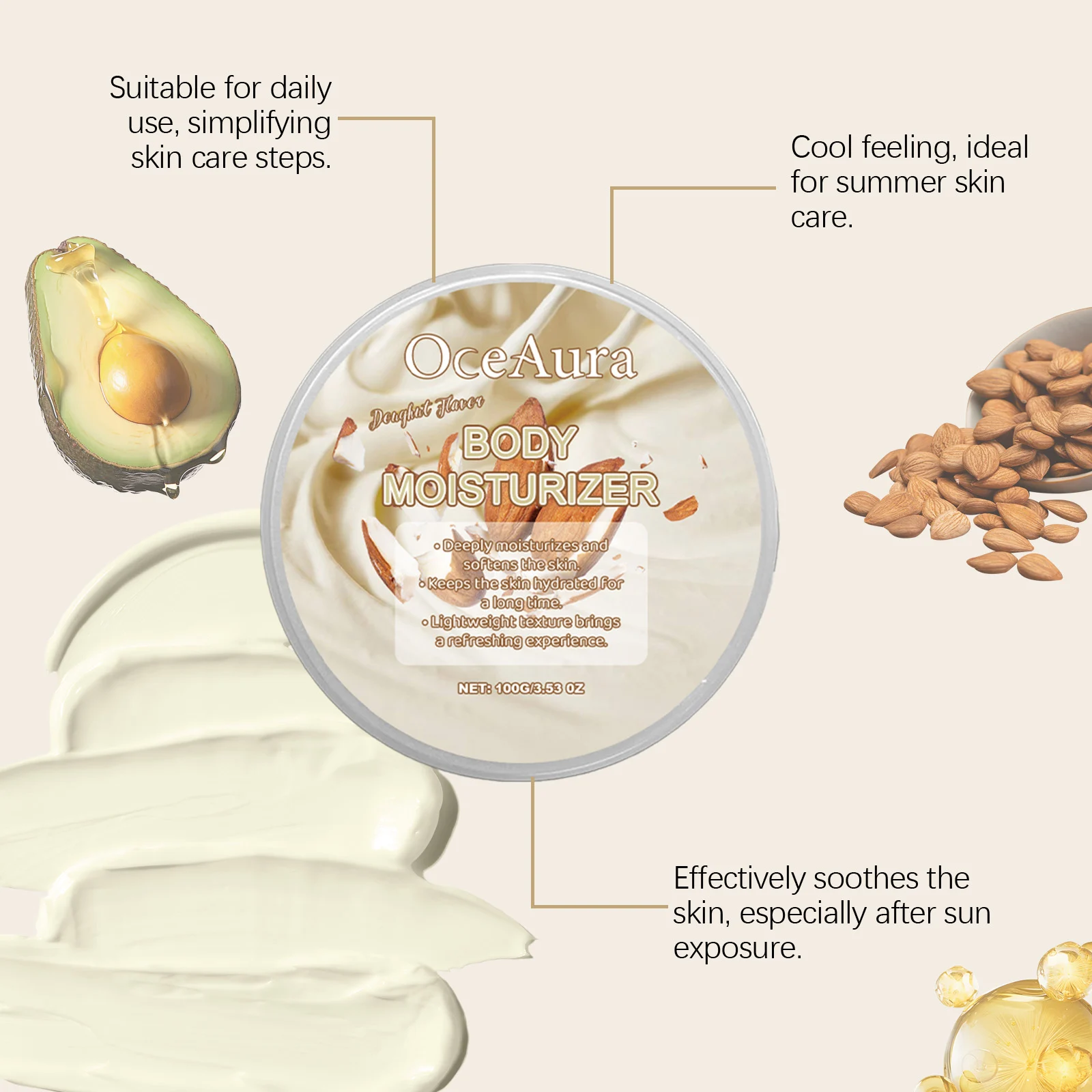 Almond Cream Body Moisturizer 100g Deeply Hydrating Non-Greasy Lightweight Lotion 7 almond cream body moisturizer 100g cih b594atbu desc 7