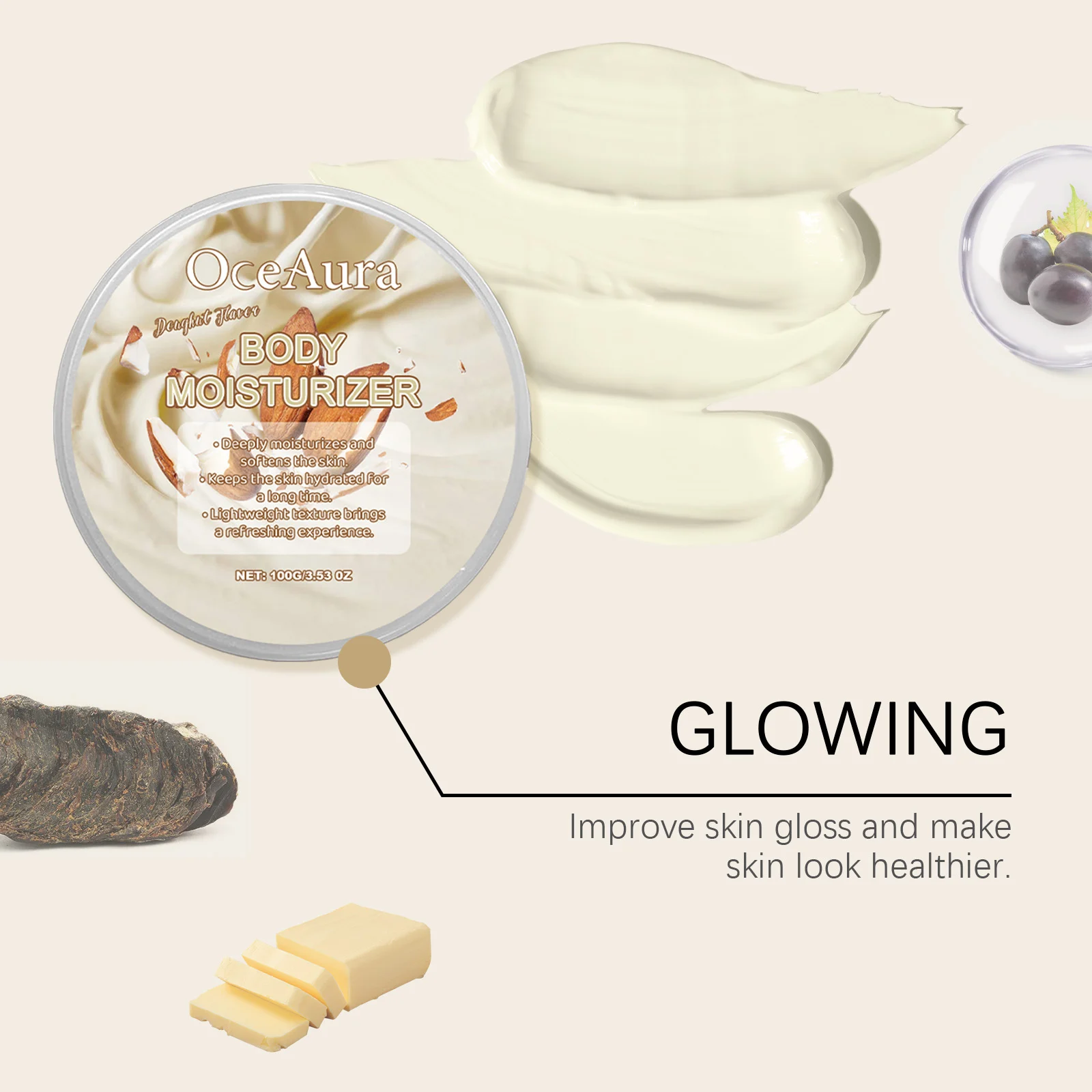 Almond Cream Body Moisturizer 100g Deeply Hydrating Non-Greasy Lightweight Lotion 8 almond cream body moisturizer 100g cih b594atbu desc 8