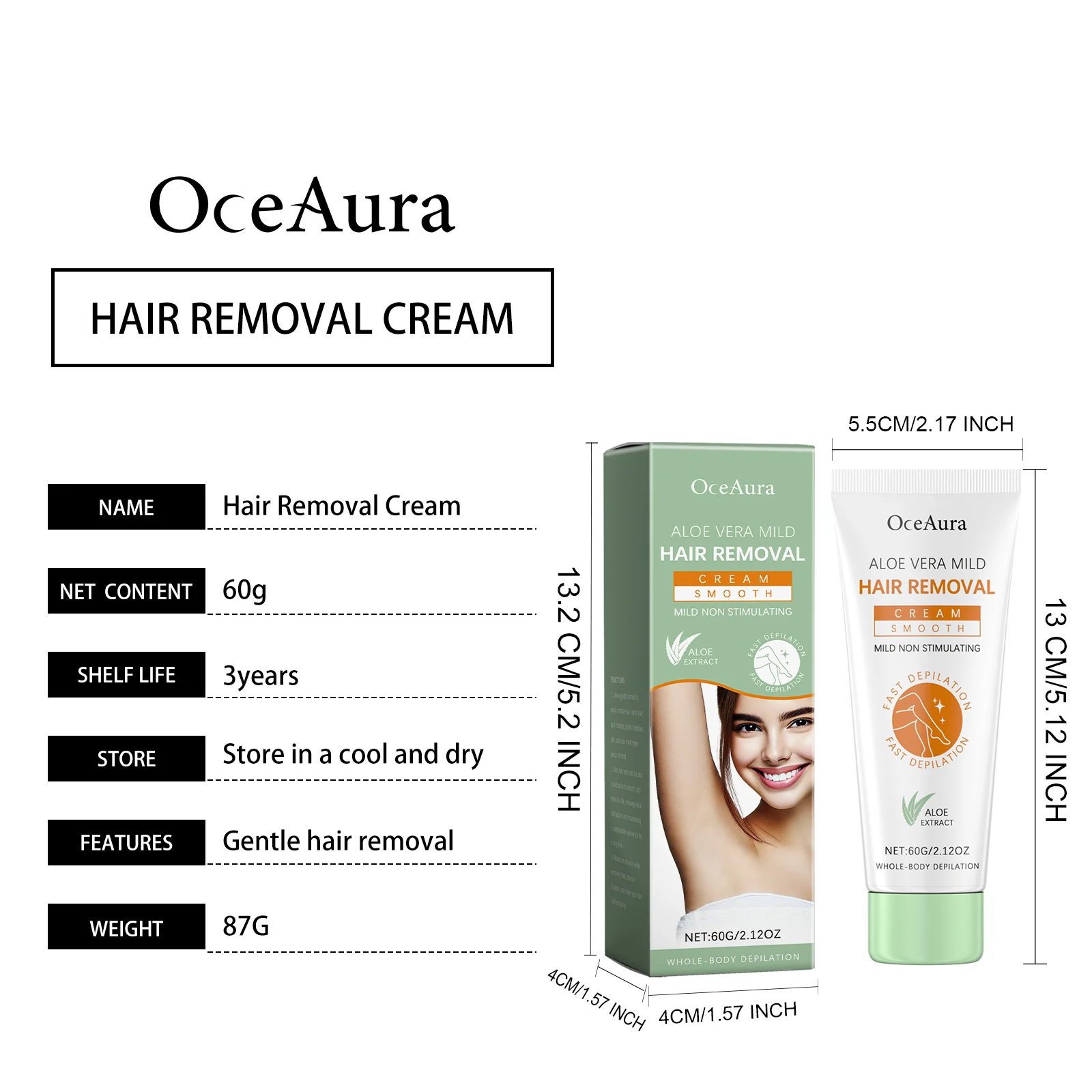 Aloe Vera Hair Removal Cream Soothing Depilatory Cream with Shea Butter 60g 1 aloe vera hair removal cream soothing depilatory 60g cih gpf4uene desc 1