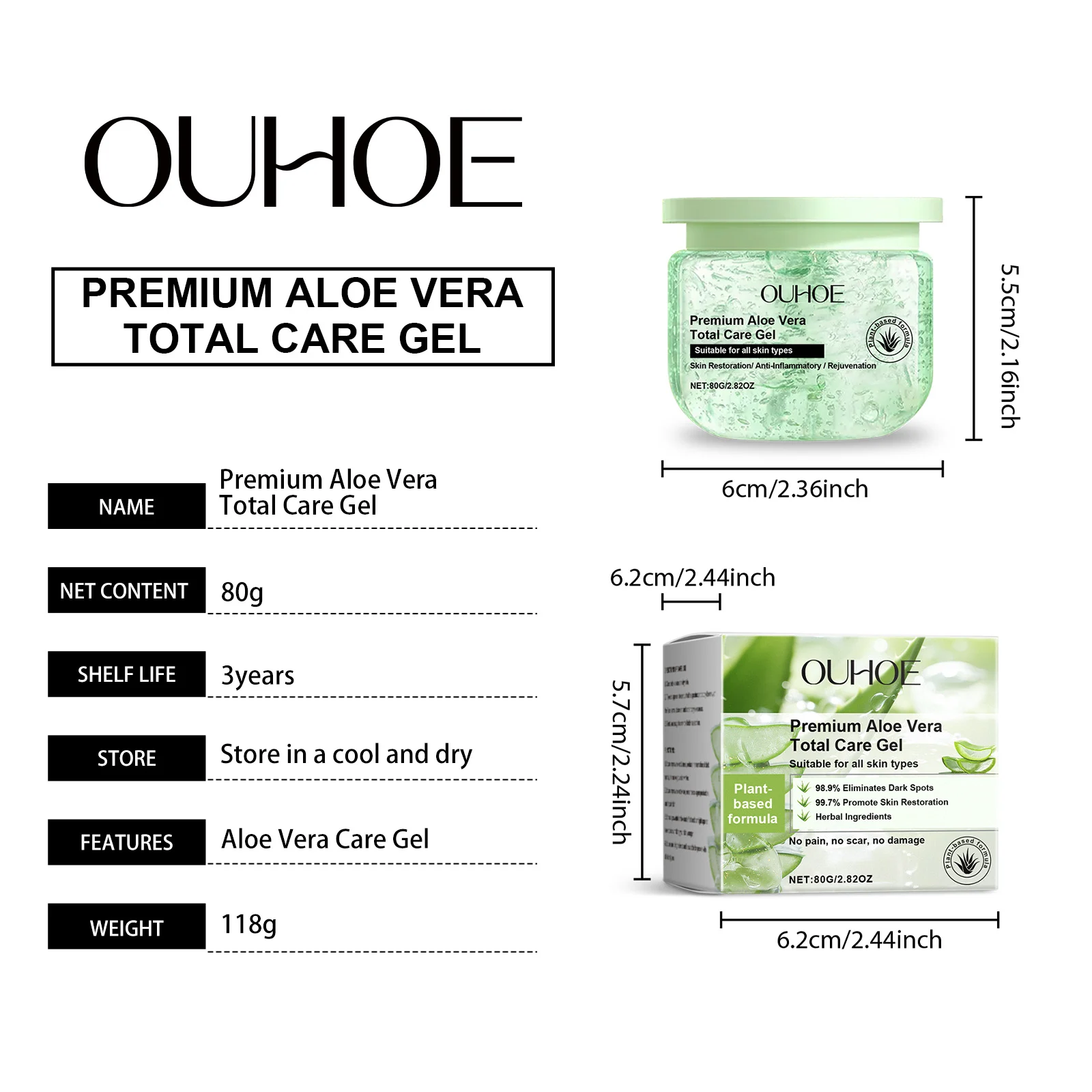 Aloe Vera Moisturizing Care Gel 80g Hydrating Brightening Soothing Multi-Effect Repair 1 aloe vera moisturizing care gel 80g der rkbth3hk desc 1
