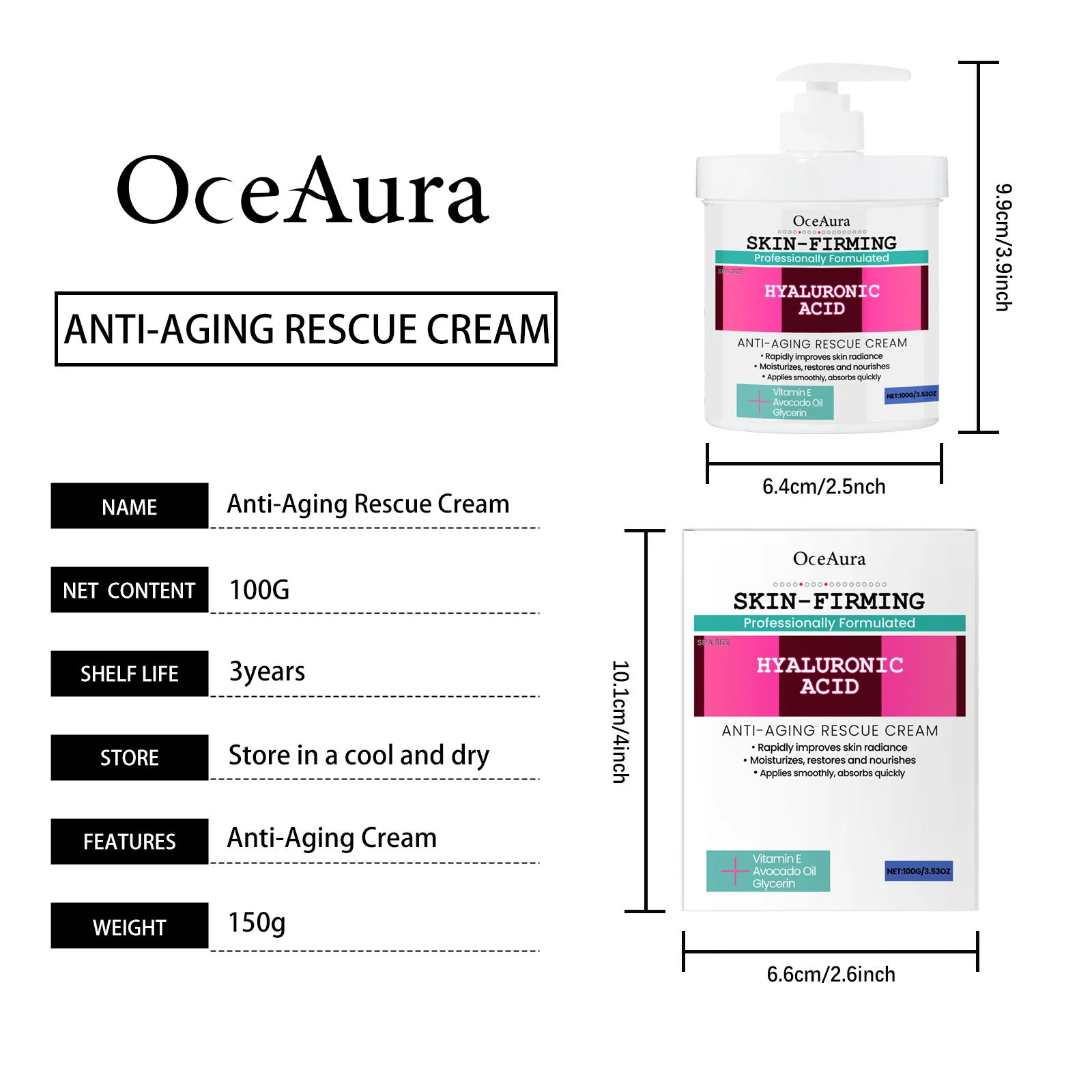 OceAura Anti-Aging Rescue Cream with Hyaluronic Acid & Vitamin E for Firming & Moisturizing 1 anti aging firming moisturizer cream cih ndr8xjxu desc 1