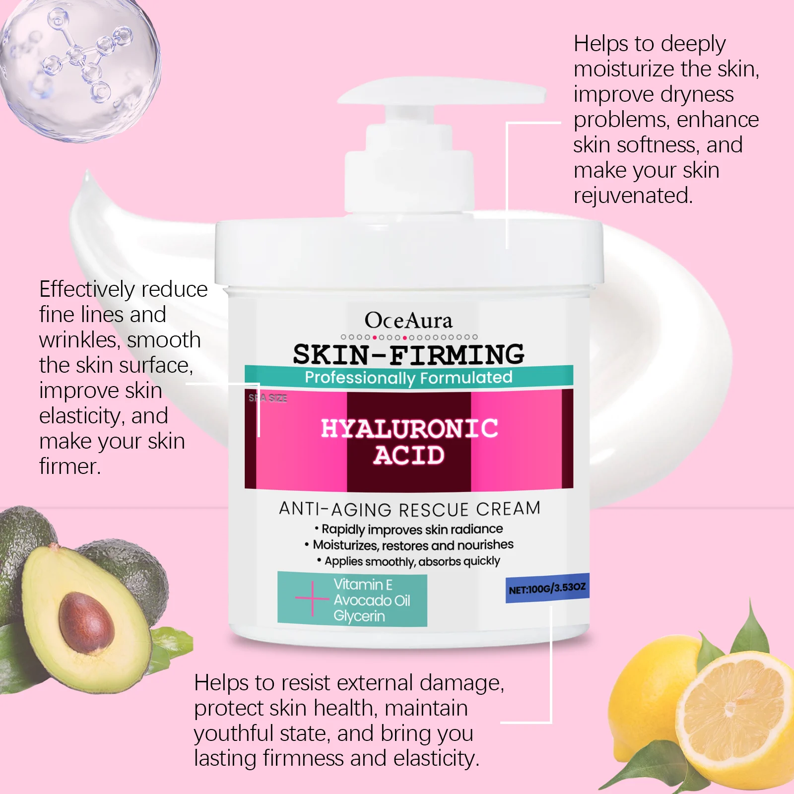 OceAura Anti-Aging Rescue Cream with Hyaluronic Acid & Vitamin E for Firming & Moisturizing 7 anti aging firming moisturizer cream cih ndr8xjxu desc 7