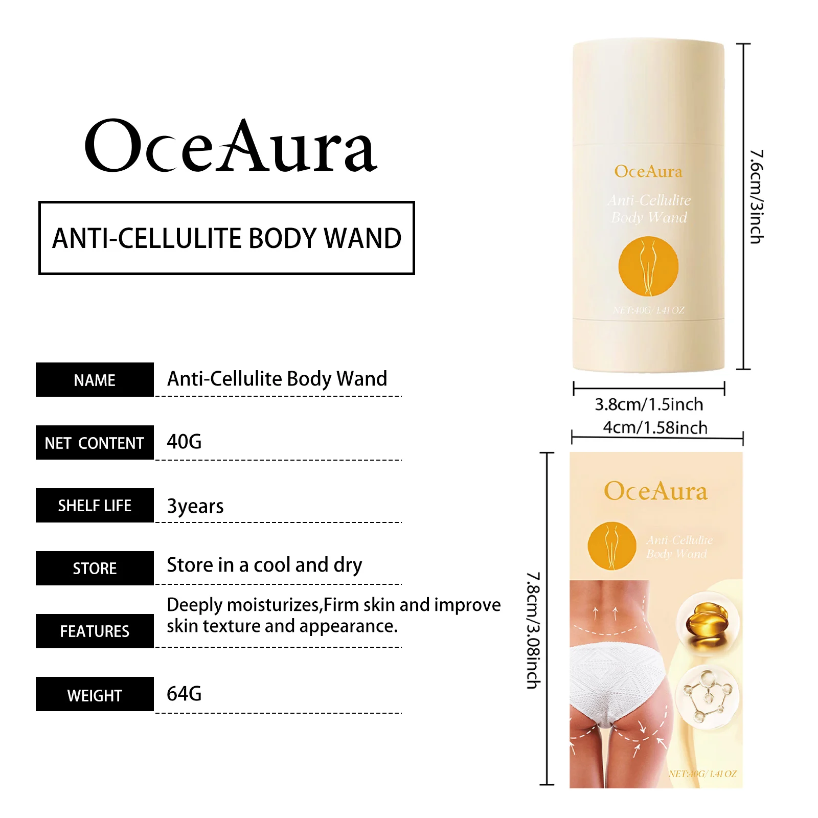 Anti-Cellulite Body Wand Firming Moisturizing Stick for Abdomen Thighs Buttocks 1 anti cellulite body wand firming moisturizing stick cih m7j4tpxc desc 1