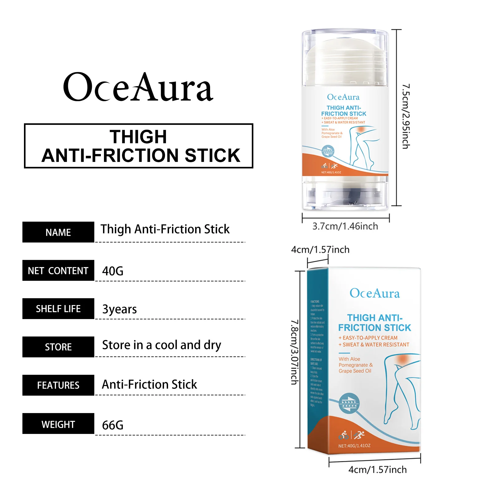 OceAura Thigh Anti-Friction Stick for Skin Protection, Moisturizing & Sweat Resistant 1 anti friction stick cih 2xfu5ave desc 1