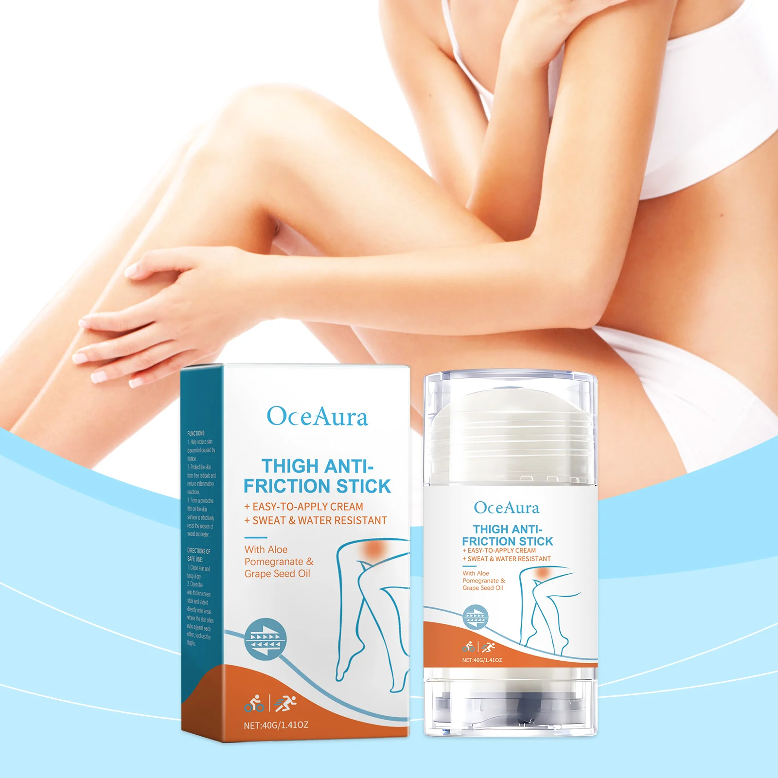 OceAura Thigh Anti-Friction Stick for Skin Protection, Moisturizing & Sweat Resistant 2 anti friction stick cih 2xfu5ave desc 2