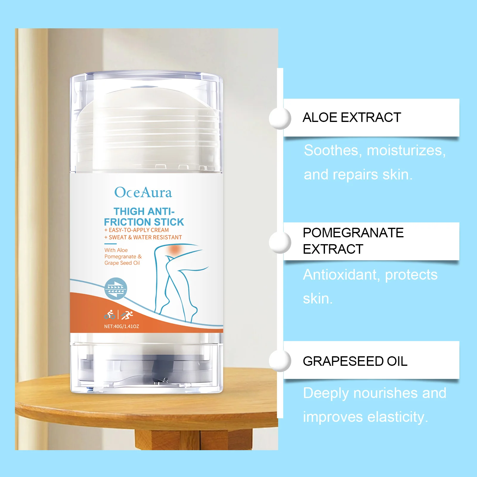 OceAura Thigh Anti-Friction Stick for Skin Protection, Moisturizing & Sweat Resistant 5 anti friction stick cih 2xfu5ave desc 5