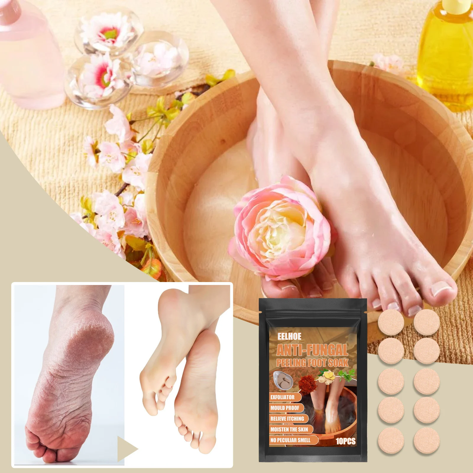 Anti-Fungal Peeling Foot Soak Tablets with Ginger for Exfoliation & Nail Care 1 anti fungal peeling foot soak tablets 10pcs cih tfnaytac desc 1
