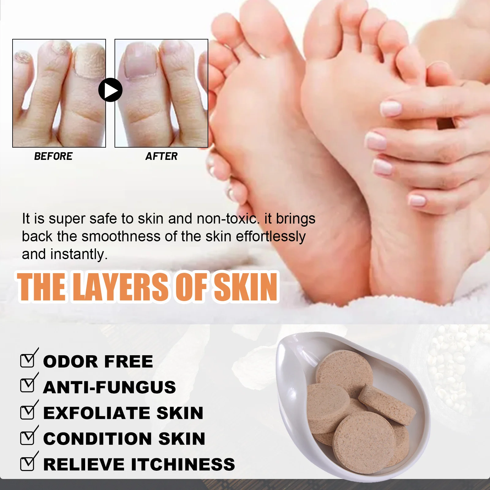 Anti-Fungal Peeling Foot Soak Tablets with Ginger for Exfoliation & Nail Care 5 anti fungal peeling foot soak tablets 10pcs cih tfnaytac desc 5