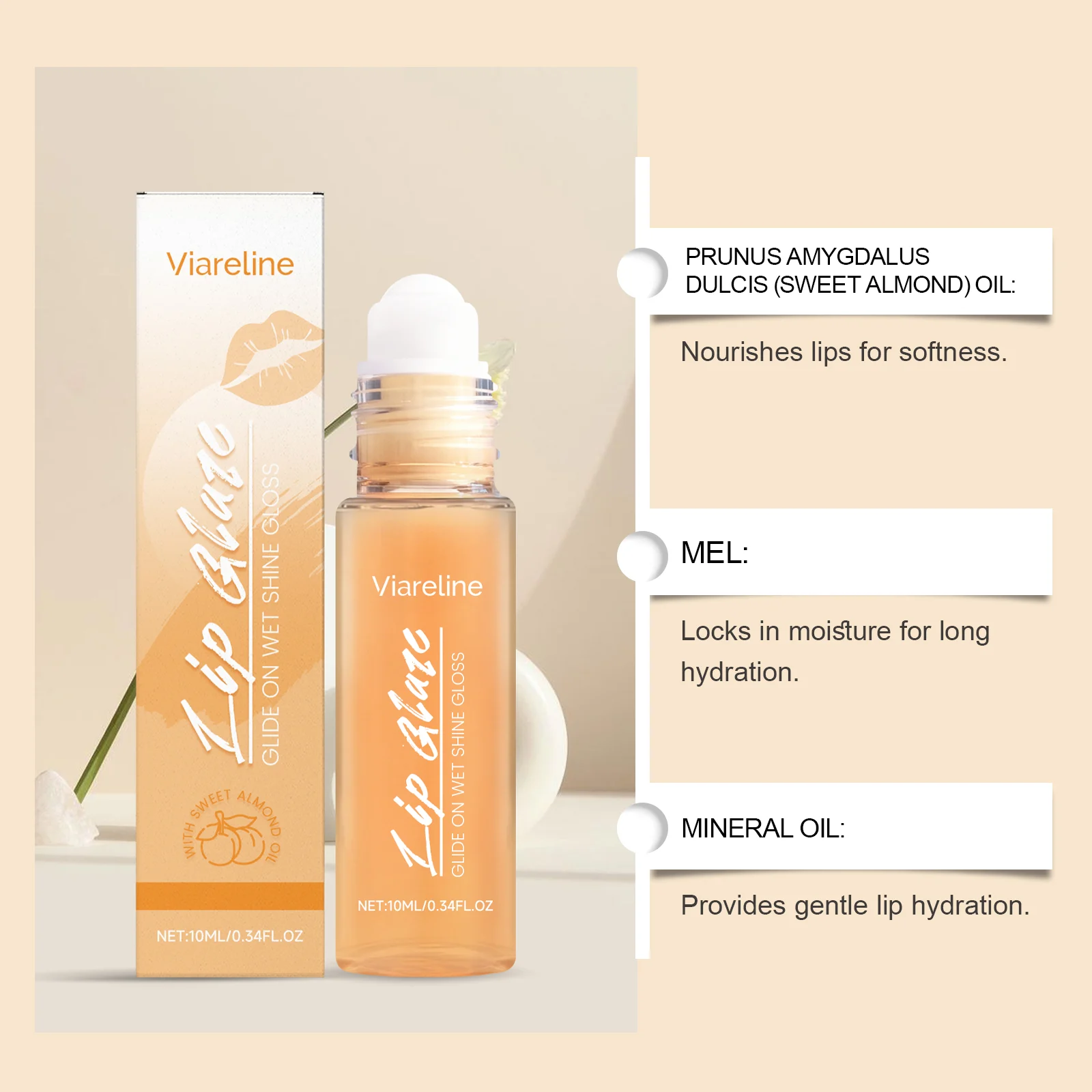 Apricot Hydrating Lip Gloss Rollerball with Honey & Sweet Almond Oil, 10ml 6 apricot hydrating lip gloss rollerbal 10ml der usqr8tna desc 6