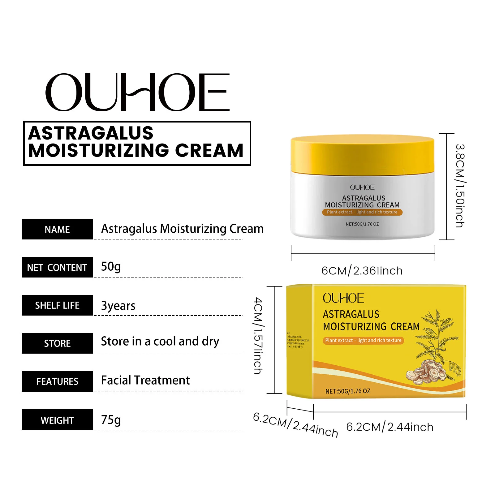 Astragalus Moisturizing Cream Hydrates, Brightens & Tightens Skin 50g 1 astragalus moisturizing cream 50g cih rsk48fg3 desc 1