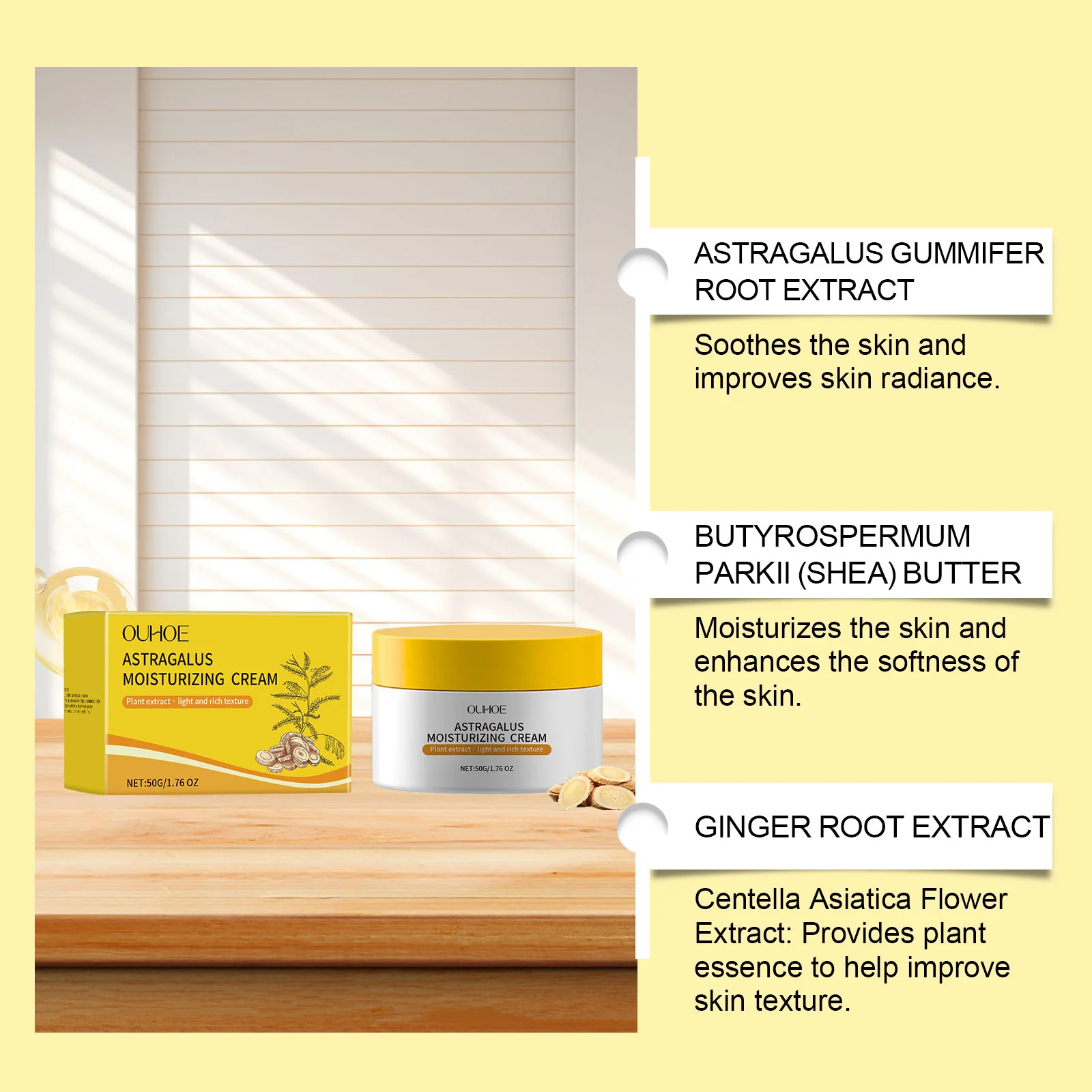 Astragalus Moisturizing Cream Hydrates, Brightens & Tightens Skin 50g 8 astragalus moisturizing cream 50g cih rsk48fg3 desc 8