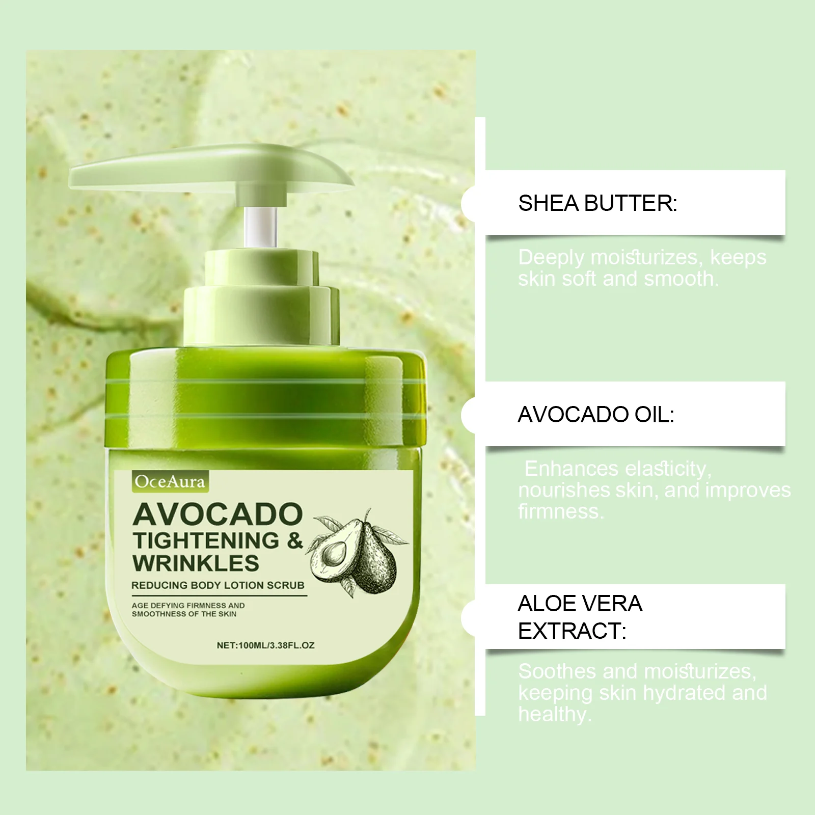 Avocado Body Lotion Scrub Moisturizing & Firming Smooth Skin Exfoliating Cream 100ml 5 avocado body lotion scrub exfoliating moisturizing firming 100ml cih 3mf2mp79 desc 5