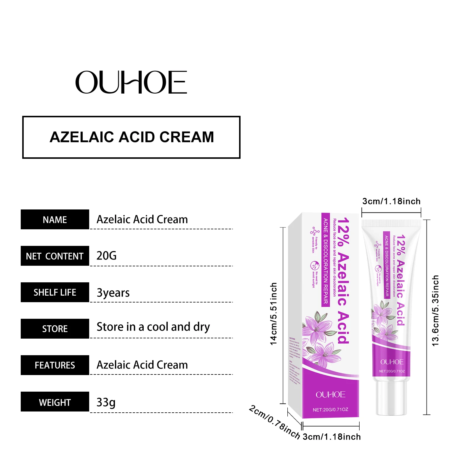 OUHOE 12% Azelaic Acid Acne Repair Cream for Face, Reduces Acne, Scars & Discoloration 1 azelaic acid acne repair cream der ndruada5 desc 1