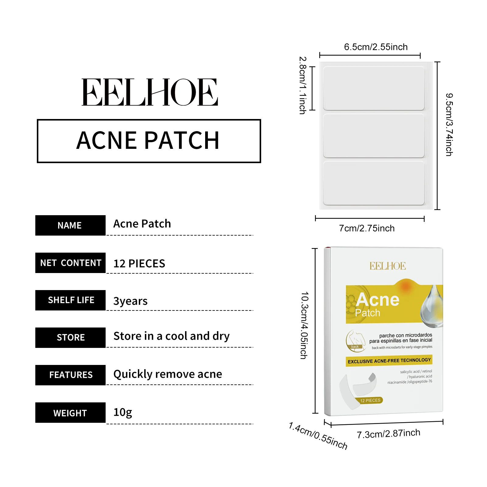 Back Acne Patches for Shoulders and Body, Invisible Acne Treatment Stickers with Salicylic Acid & Retinol, 12 Pieces 1 back acne patches invisible salicylic acid retinol 12 pieces cih ygvkks2j desc 1