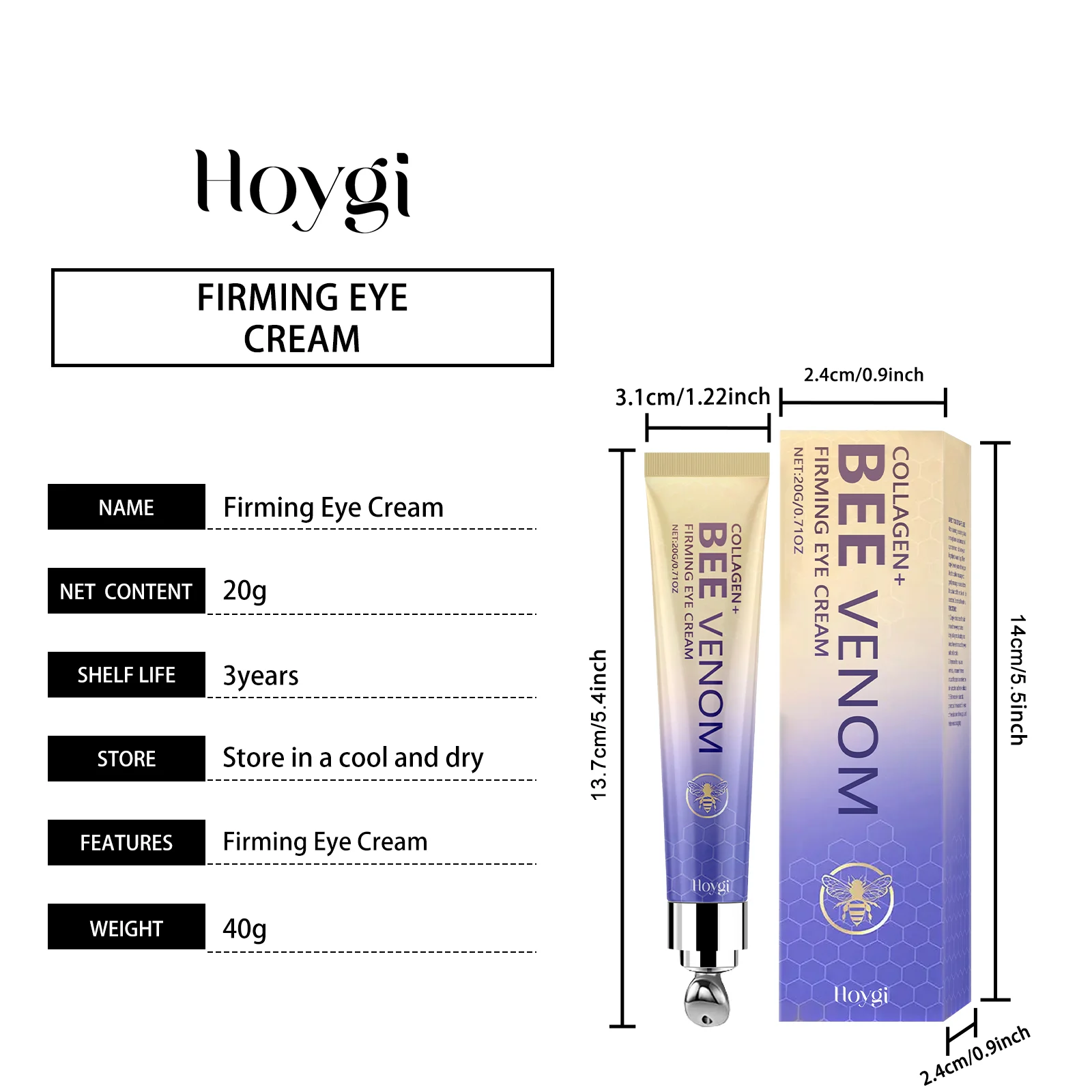 Bee Venom Eye Cream 20g Firming & Moisturizing with Built-in Massager for Fine Lines & Dark Circles 1 bee venom eye cream 20g firming moisturizing massager cih 2a2eky6t desc 1