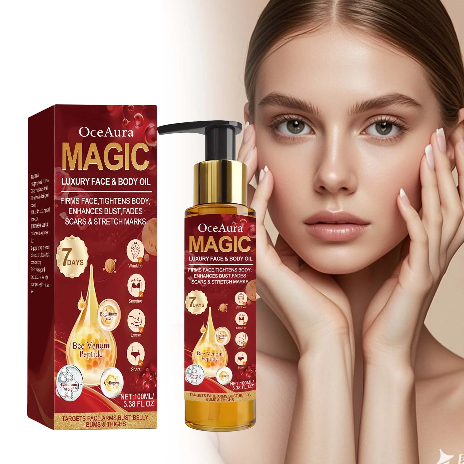 OceAura Bee Venom Skin Firming Oil | Face & Body Moisturizer for Tightening & Scar Fading 2 bee venom firming body oil cih aa6dr3mq desc 2
