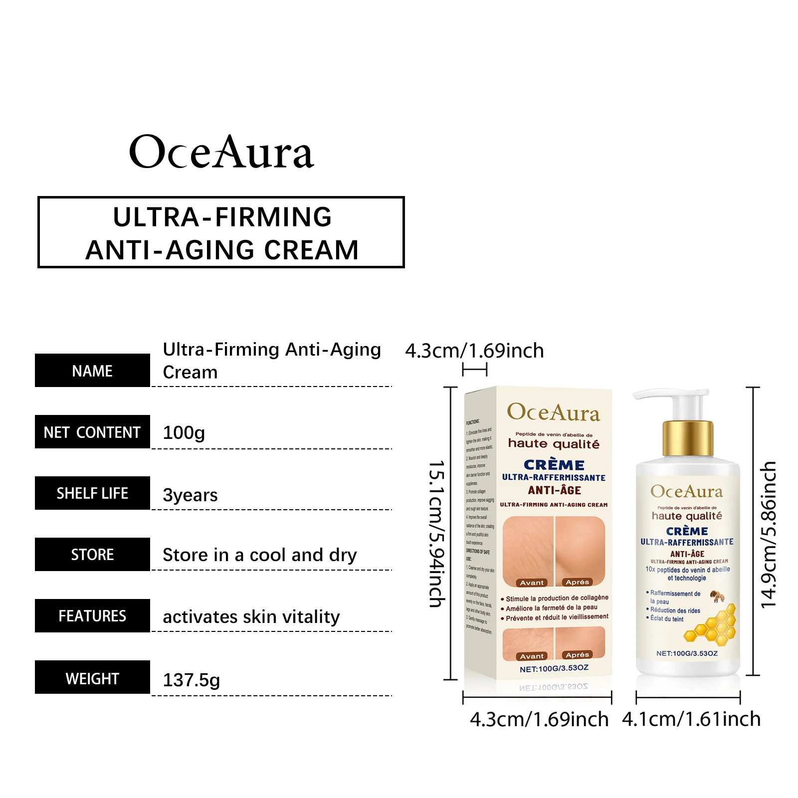 Bee Venom Firming Cream 100g Ultra-Hydrating Anti-Aging Body & Face Moisturizer 1 bee venom firming cream 100g cih eccatv8b desc 1