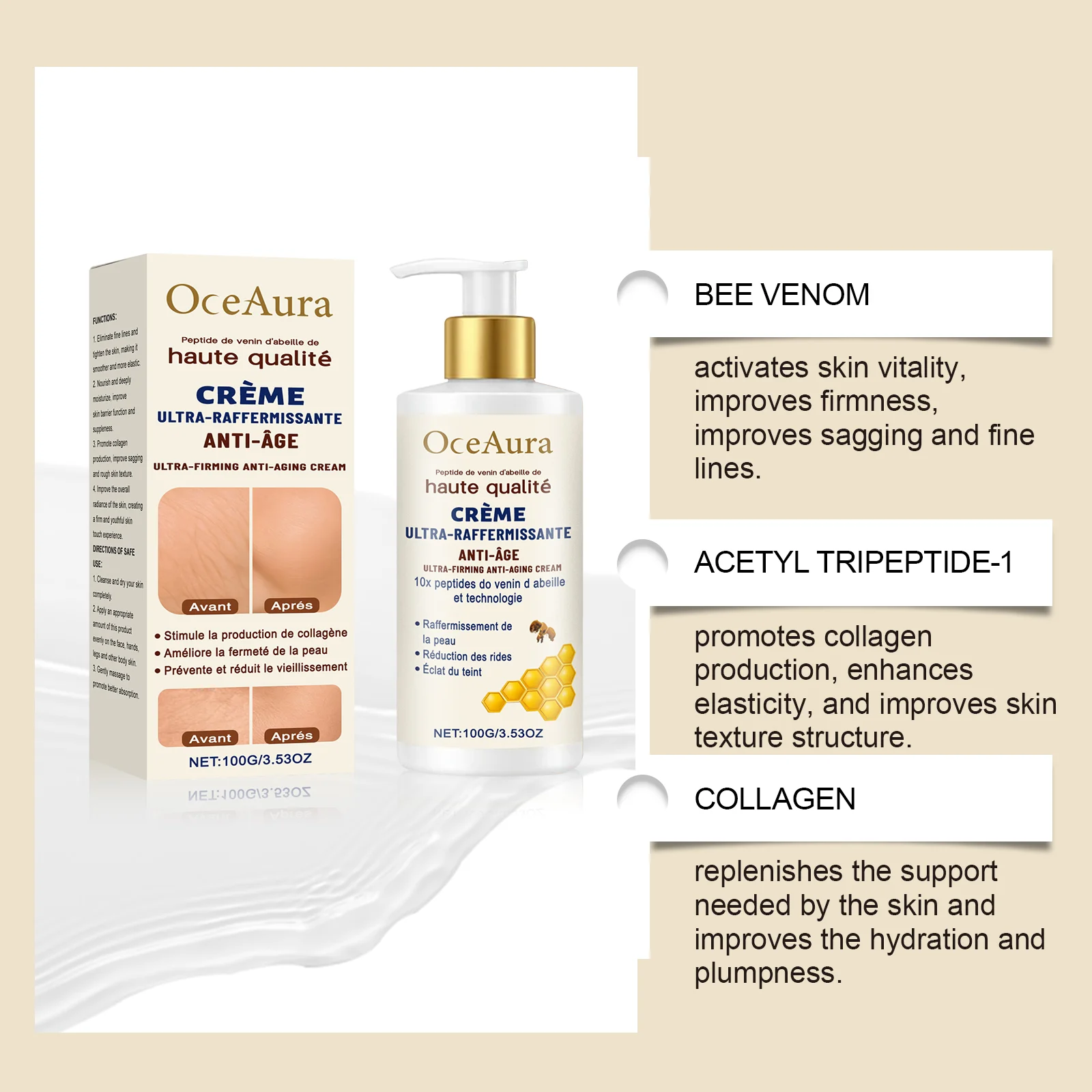 Bee Venom Firming Cream 100g Ultra-Hydrating Anti-Aging Body & Face Moisturizer 7 bee venom firming cream 100g cih eccatv8b desc 7