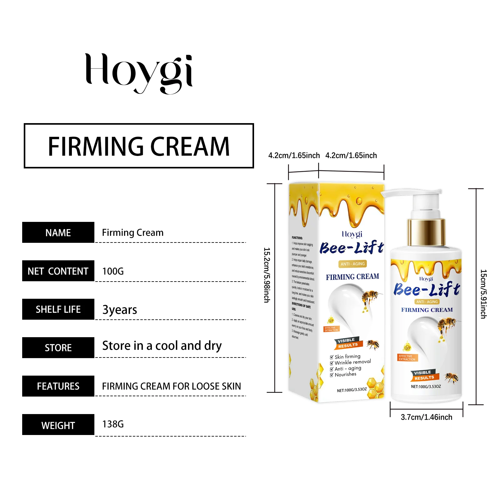 Bee Venom Firming Cream Moisturizes, Tightens Skin & Reduces Wrinkles 100g 1 bee venom firming cream 100g cih vcgcjetc desc 1
