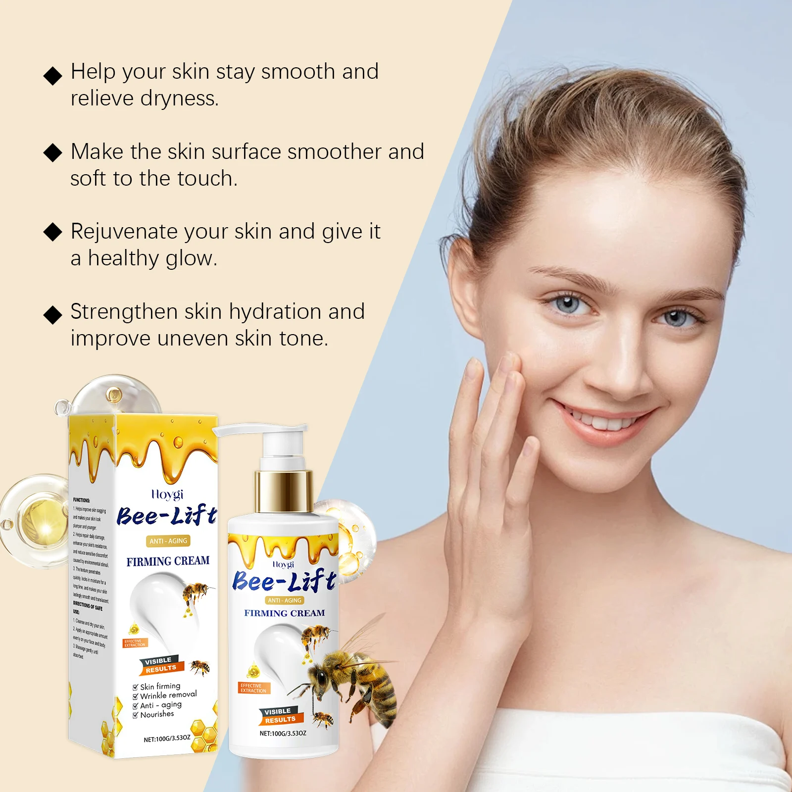 Bee Venom Firming Cream Moisturizes, Tightens Skin & Reduces Wrinkles 100g 7 bee venom firming cream 100g cih vcgcjetc desc 7