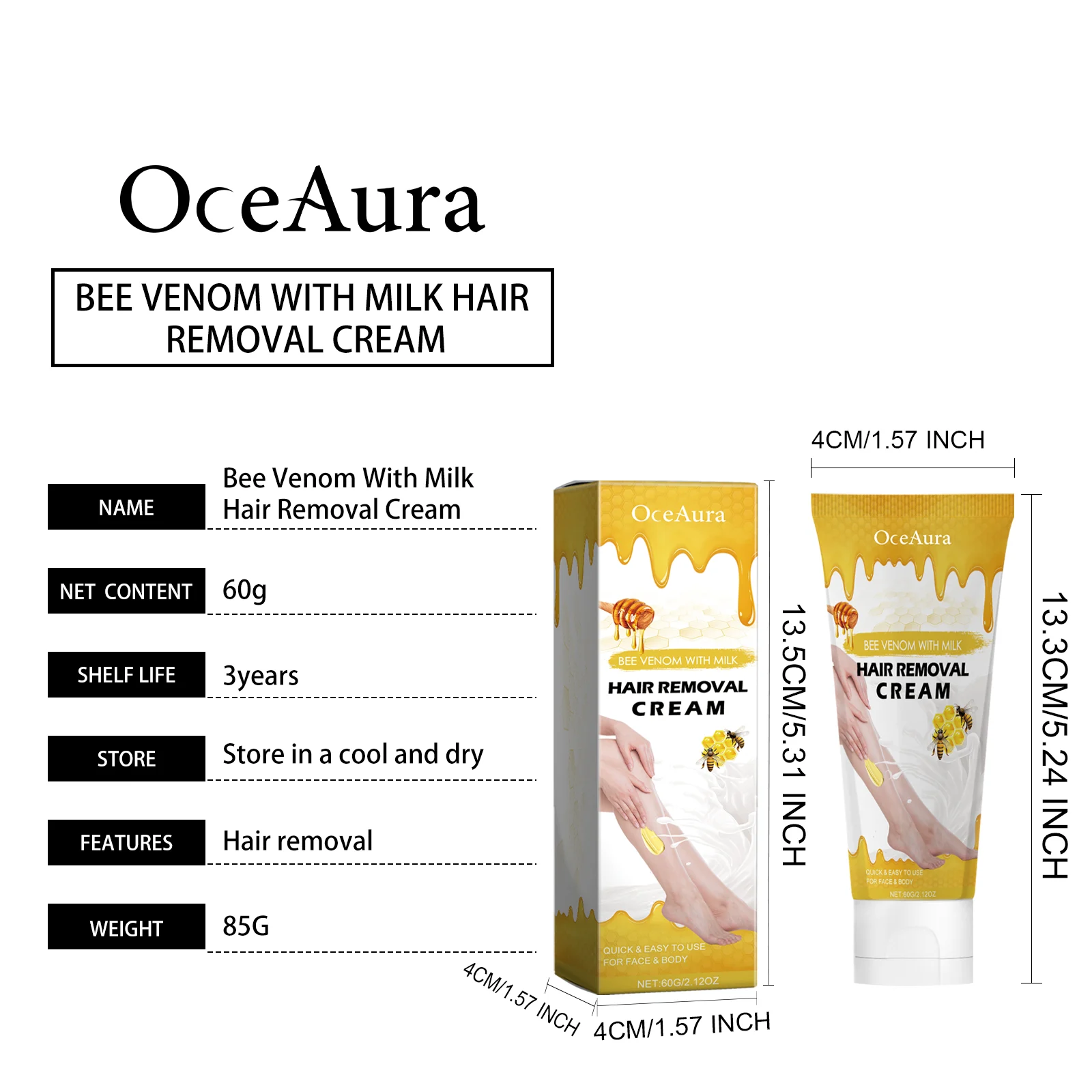OceAura Bee Venom Milk Moisturizing Hair Removal Cream for Face & Body 1 bee venom milk hair removal cream cih e3hnajwd desc 1