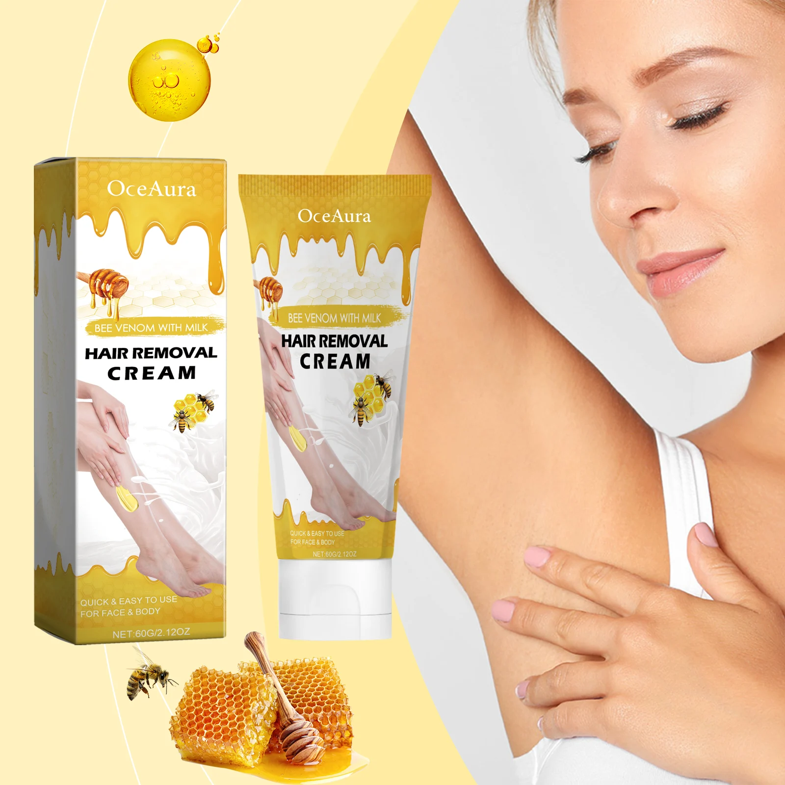OceAura Bee Venom Milk Moisturizing Hair Removal Cream for Face & Body 2 bee venom milk hair removal cream cih e3hnajwd desc 2