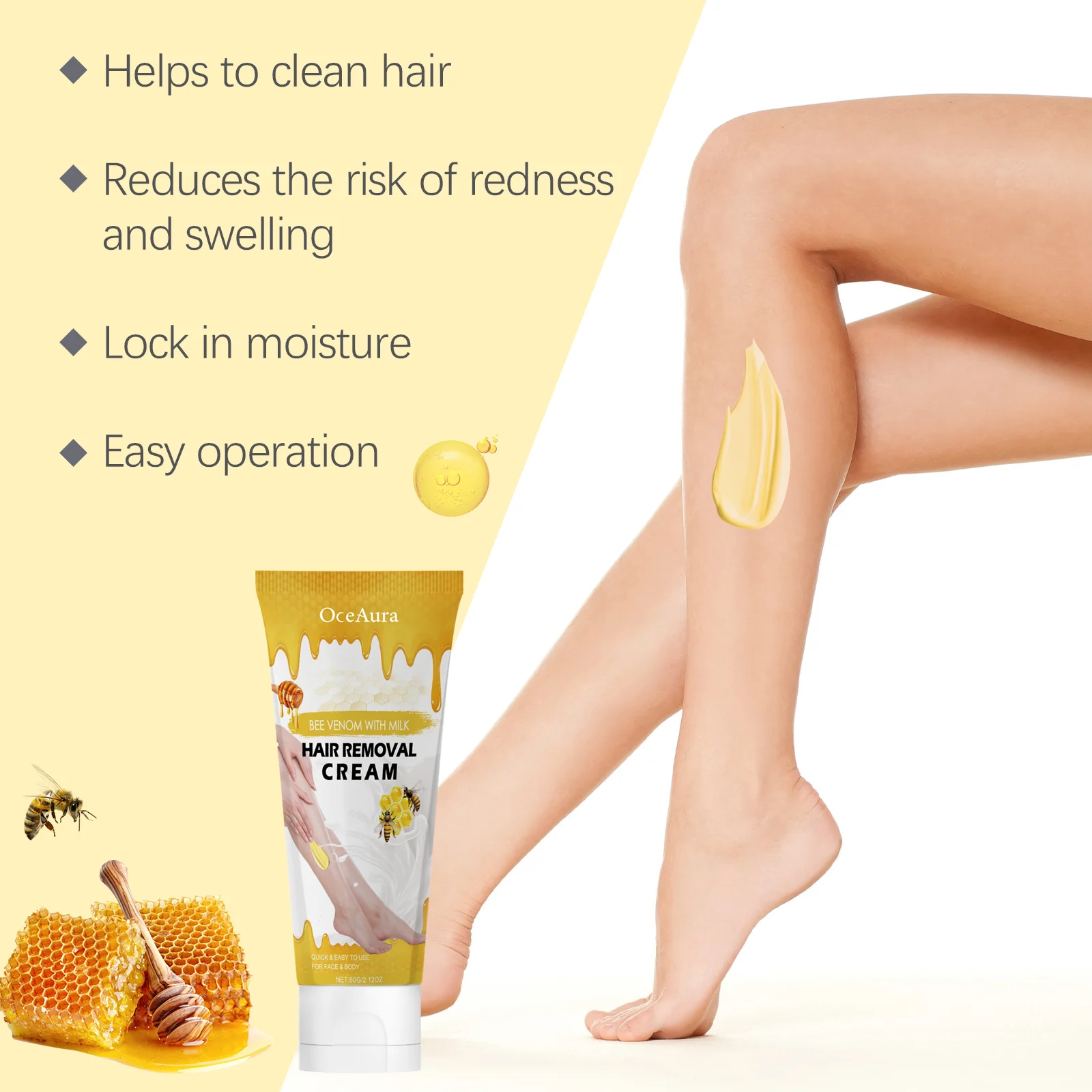OceAura Bee Venom Milk Moisturizing Hair Removal Cream for Face & Body 7 bee venom milk hair removal cream cih e3hnajwd desc 7