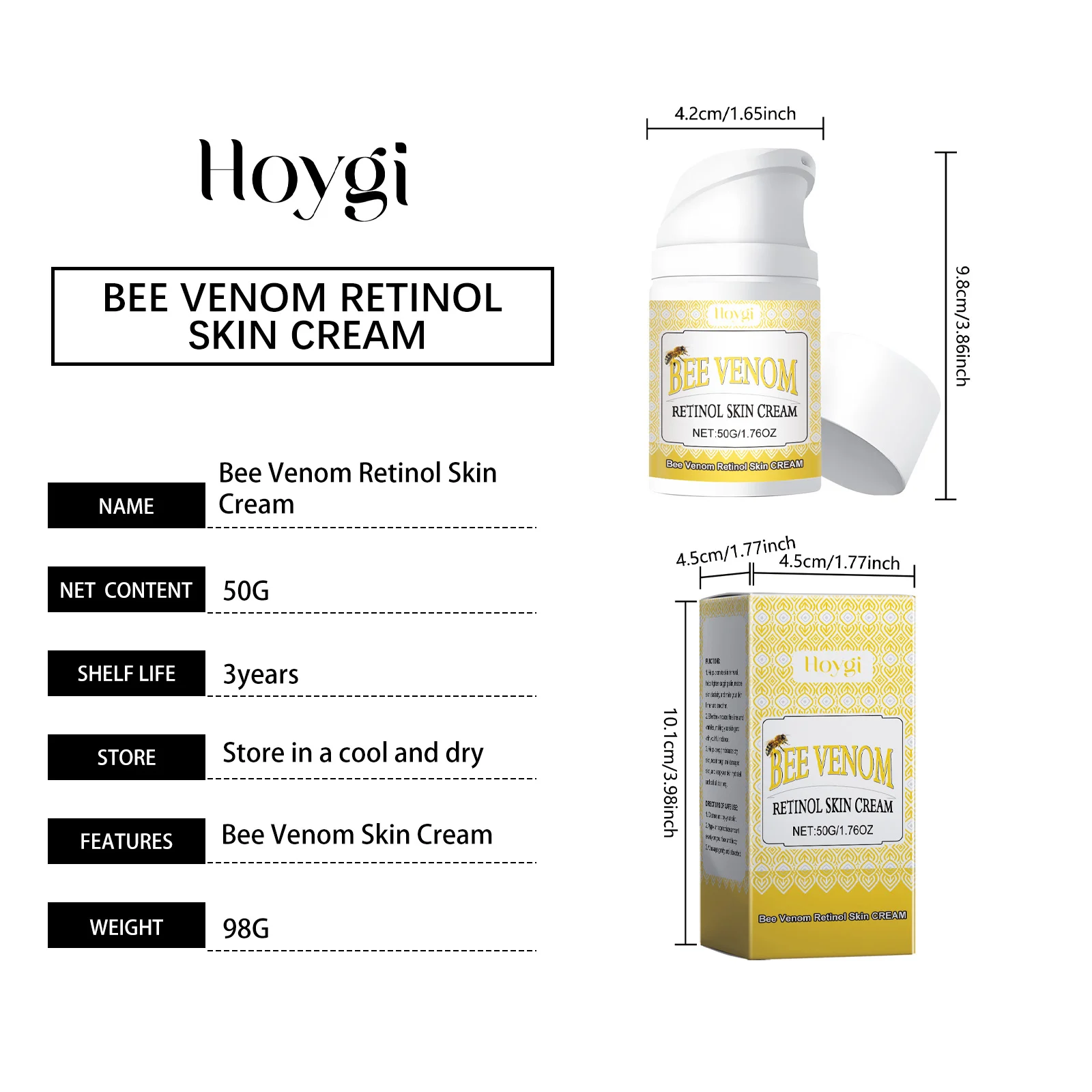 Bee Venom Retinol Skin Cream 50g for Deep Hydration, Anti-Aging & Firming 1 bee venom retinol skin cream 50g cih xku3wesj desc 1