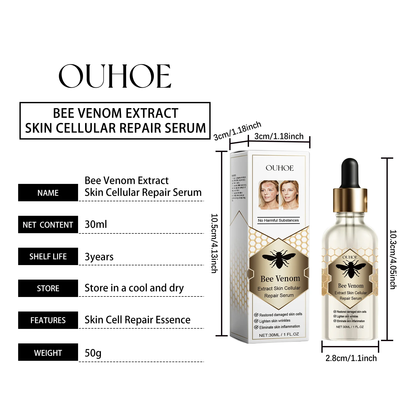 OUHOE Bee Venom Skin Cellular Repair Serum with Hyaluronic Acid & Red Algae Extract 1 bee venom skin repair serum cih mzc3ds79 desc 1