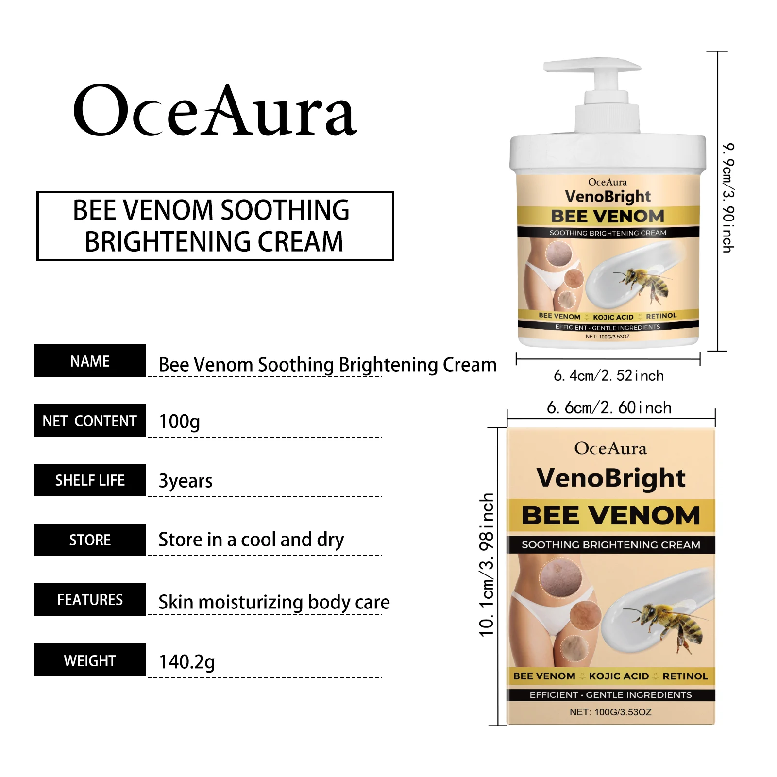 OceAura Bee Venom Soothing Brightening Cream, Hydrates, Smooths & Refines Skin, 100g 1 bee venom soothing brightening cream cih sac47caa desc 1