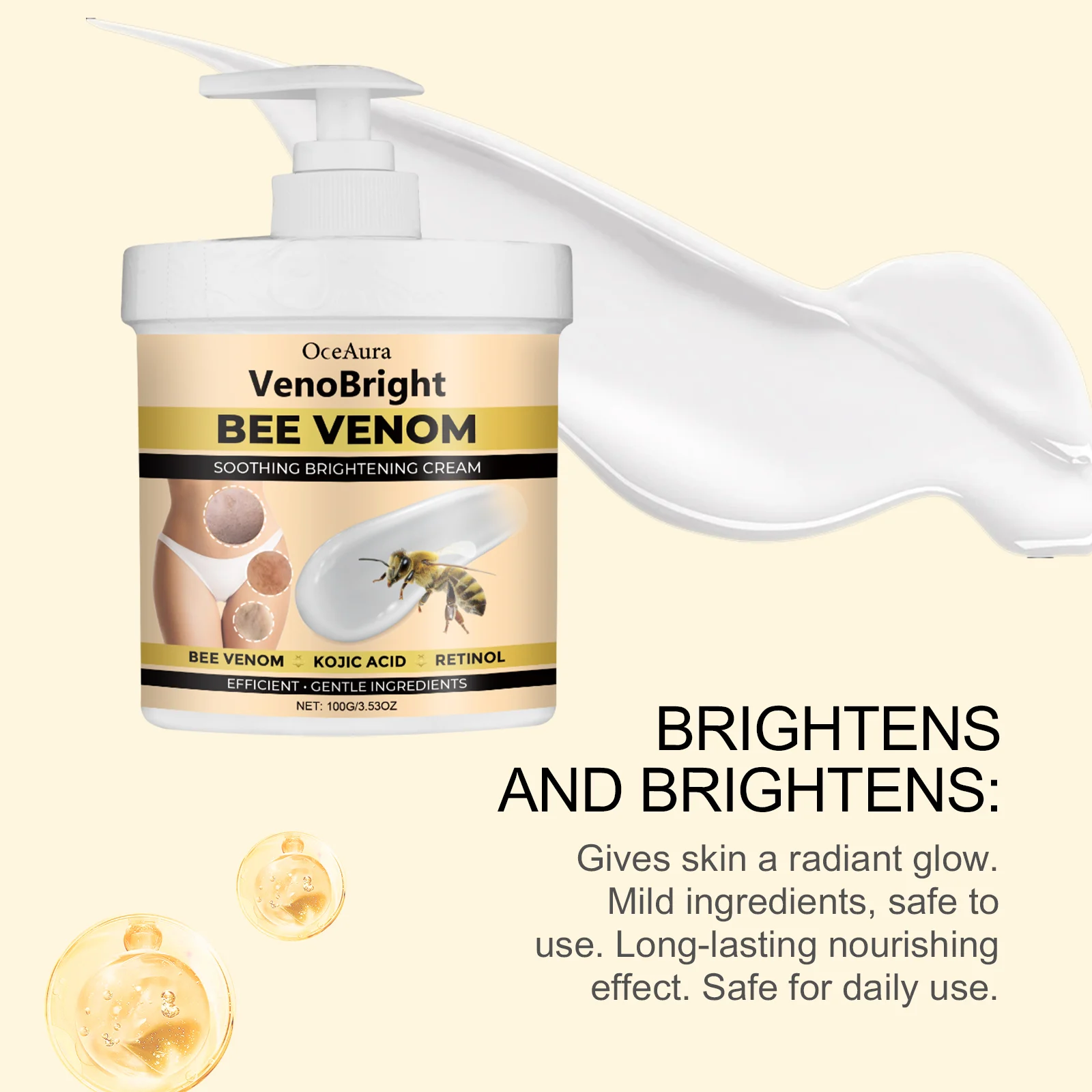 OceAura Bee Venom Soothing Brightening Cream, Hydrates, Smooths & Refines Skin, 100g 5 bee venom soothing brightening cream cih sac47caa desc 5