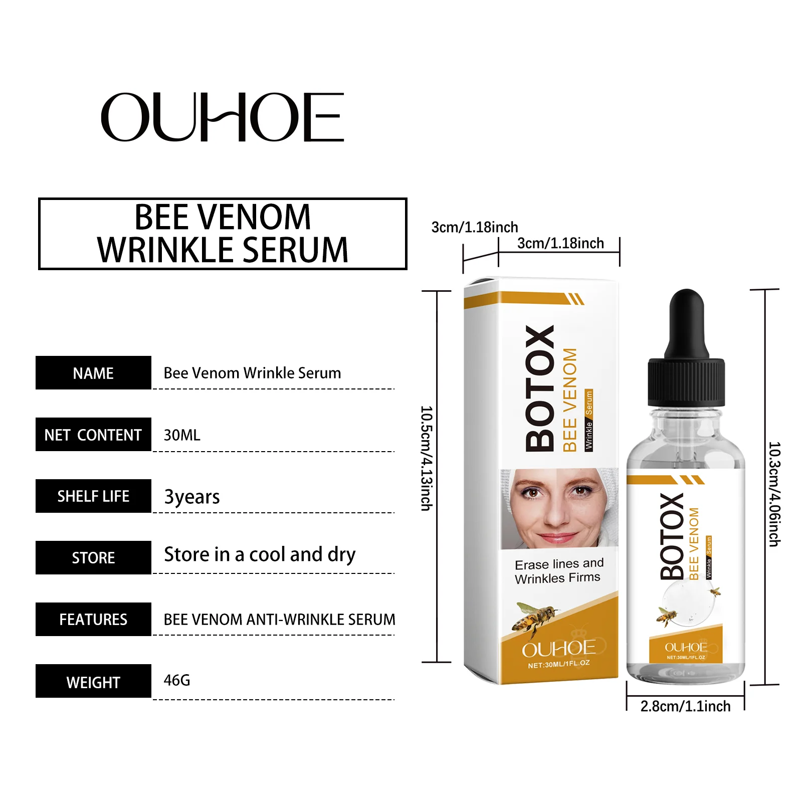 Bee Venom Wrinkle Serum 30ml Anti-Aging Facial Treatment with Hyaluronic Acid & Peptides for Firming and Deep Moisturizing 1 bee venom wrinkle serum 30ml cih c8yegppf desc 1
