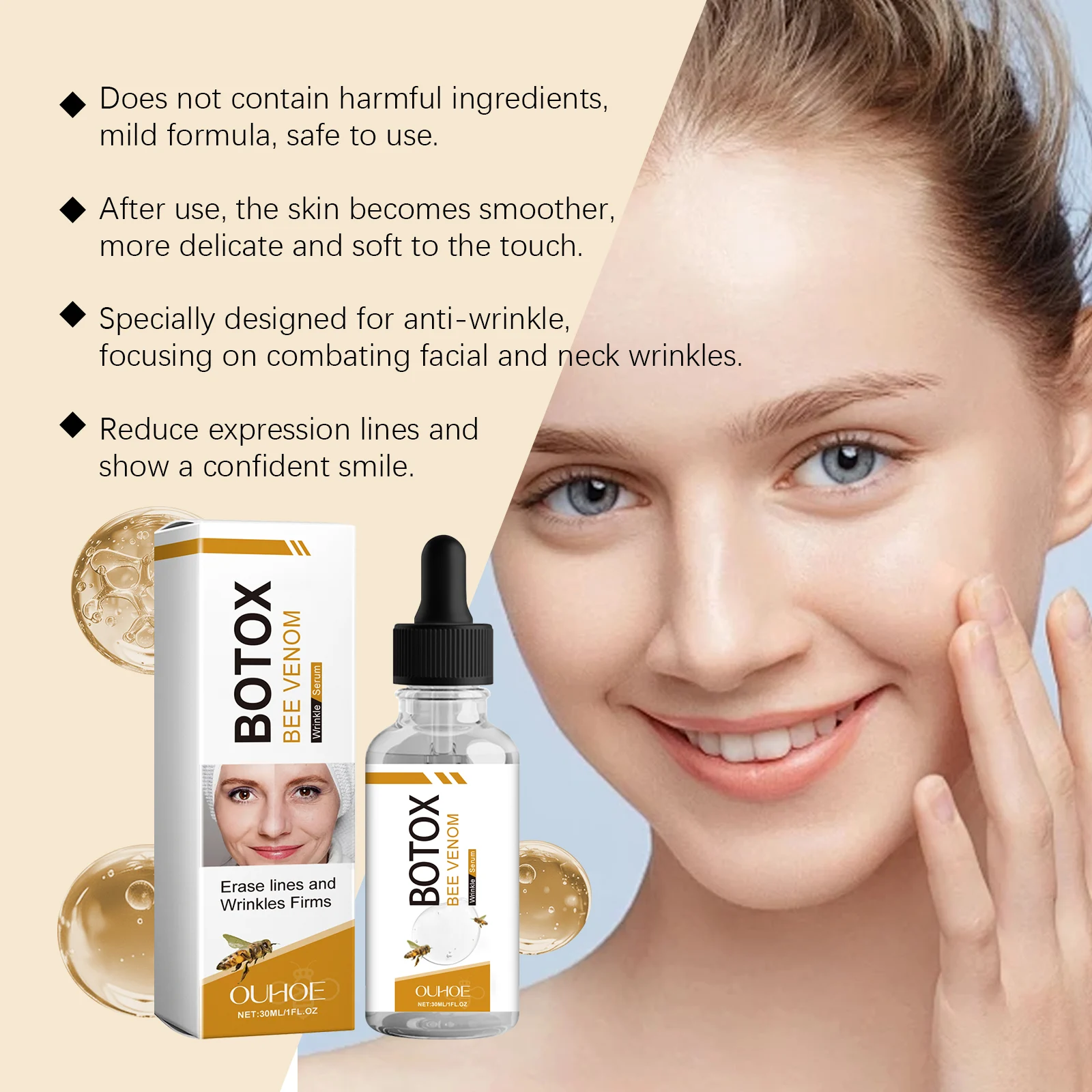 Bee Venom Wrinkle Serum 30ml Anti-Aging Facial Treatment with Hyaluronic Acid & Peptides for Firming and Deep Moisturizing 6 bee venom wrinkle serum 30ml cih c8yegppf desc 6