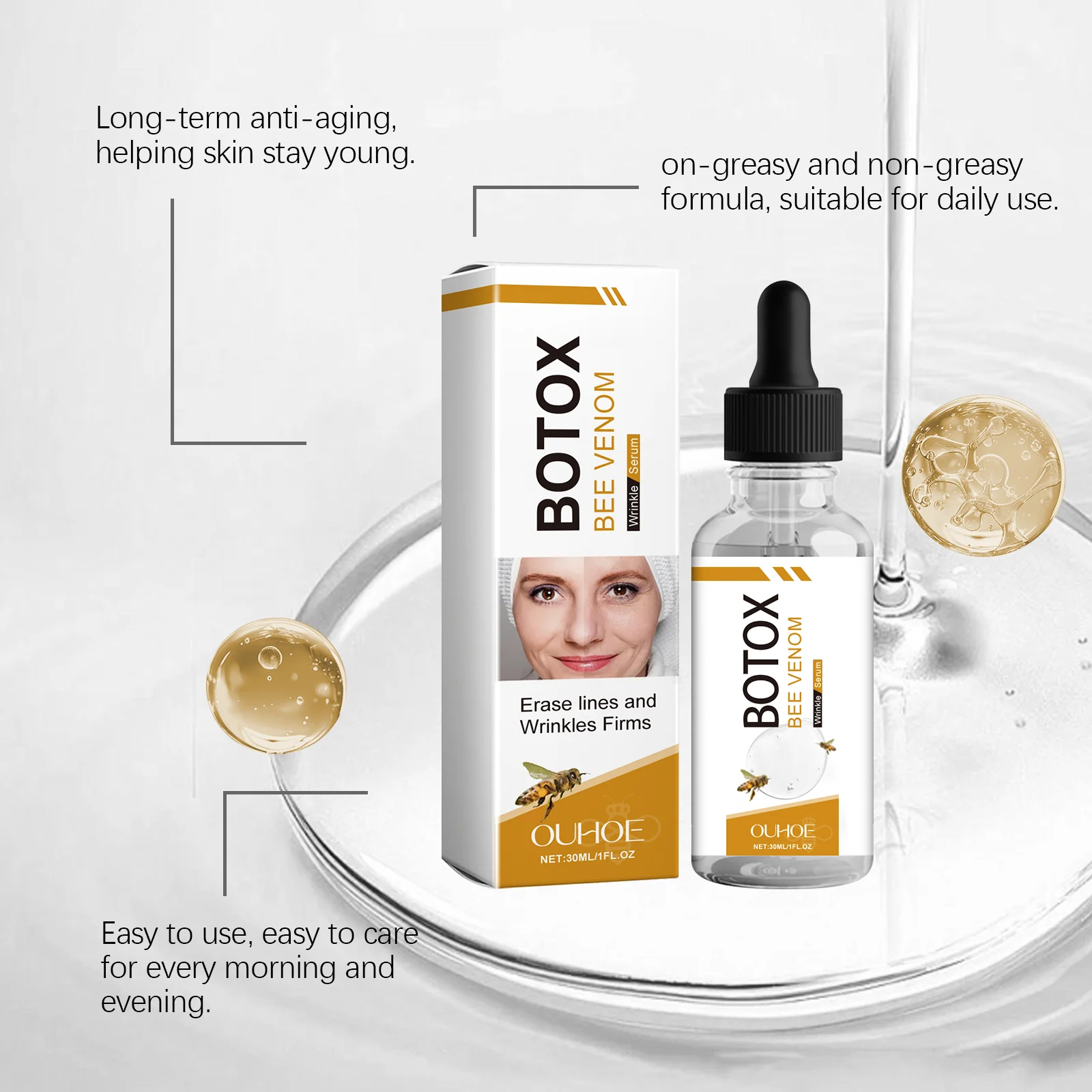 Bee Venom Wrinkle Serum 30ml Anti-Aging Facial Treatment with Hyaluronic Acid & Peptides for Firming and Deep Moisturizing 7 bee venom wrinkle serum 30ml cih c8yegppf desc 7