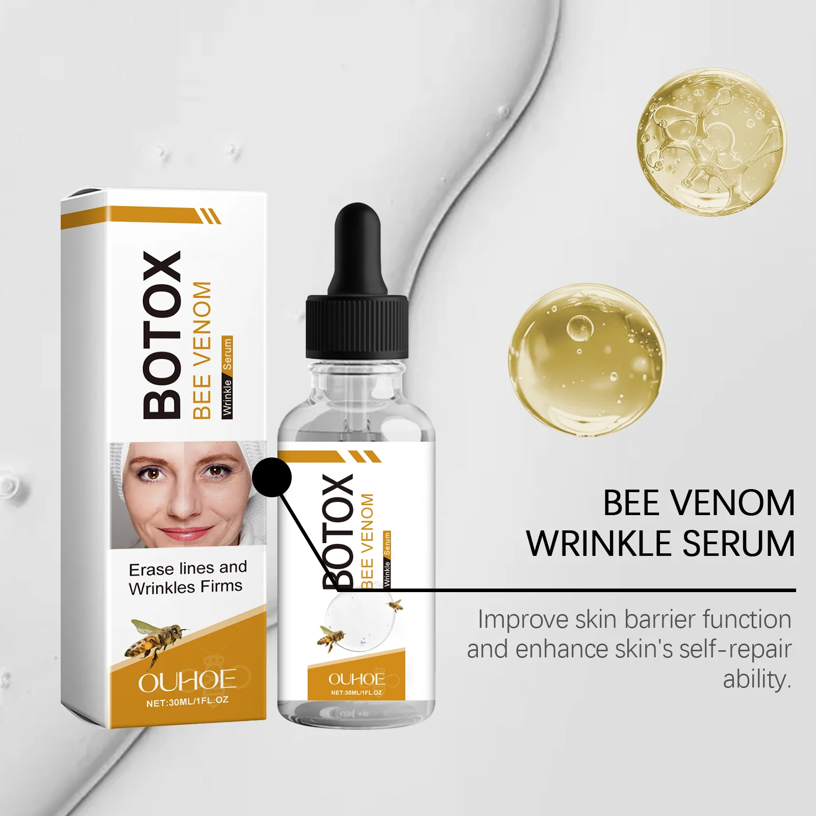 Bee Venom Wrinkle Serum 30ml Anti-Aging Facial Treatment with Hyaluronic Acid & Peptides for Firming and Deep Moisturizing 8 bee venom wrinkle serum 30ml cih c8yegppf desc 8