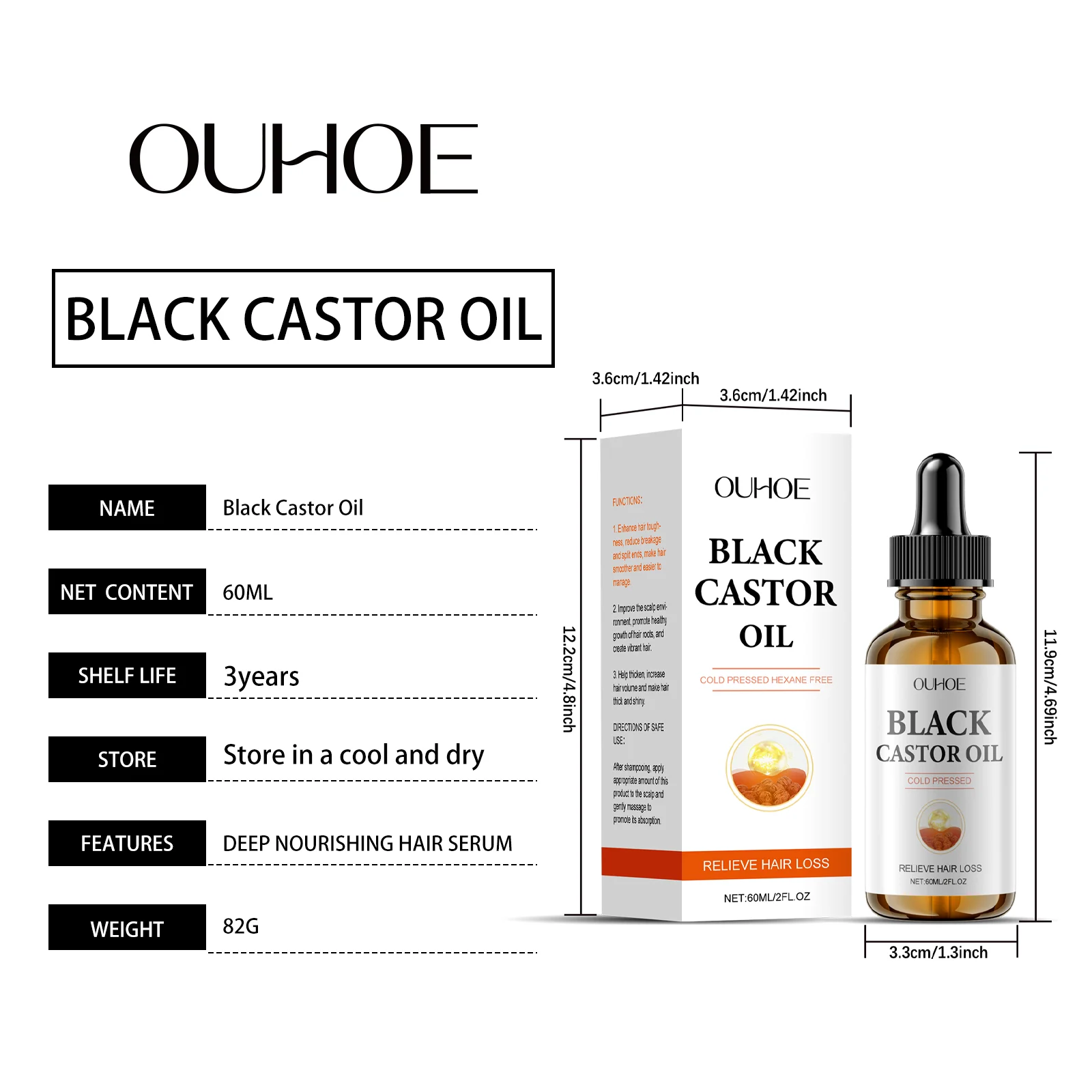 Black Castor Oil Hair Treatment Serum 60ml Nourish Scalp Strengthen Roots Reduce Hair Loss 1 black castor oil hair treatment serum 60ml der b7rcp6mt desc 1